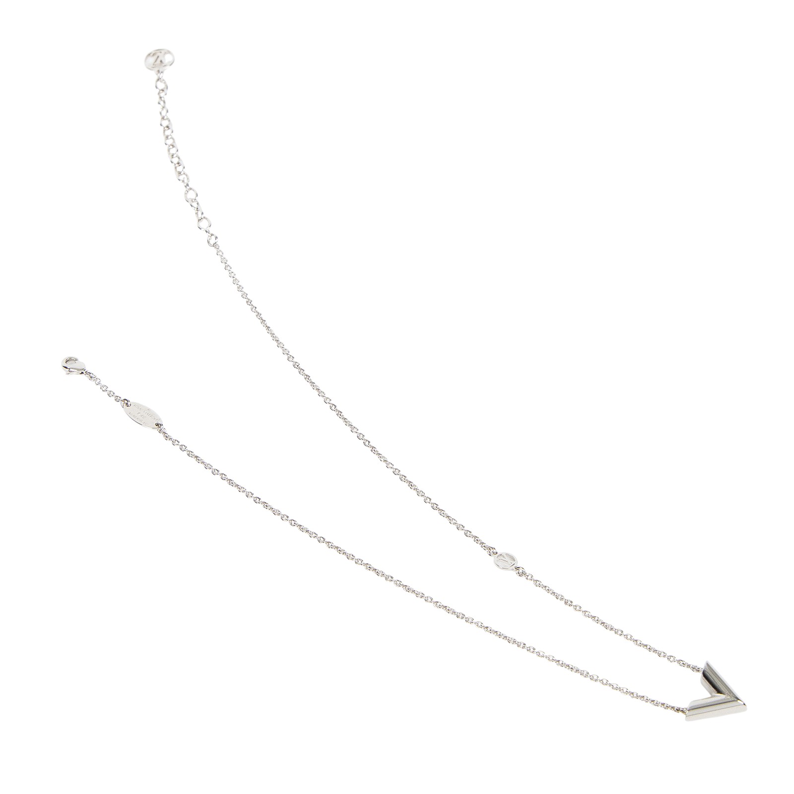 路易威登 LOUIS VUITTON Essential V 柔軟 項鏈 M63197 銀ESSENTIAL V字項鍊 原廠盒子/防塵袋