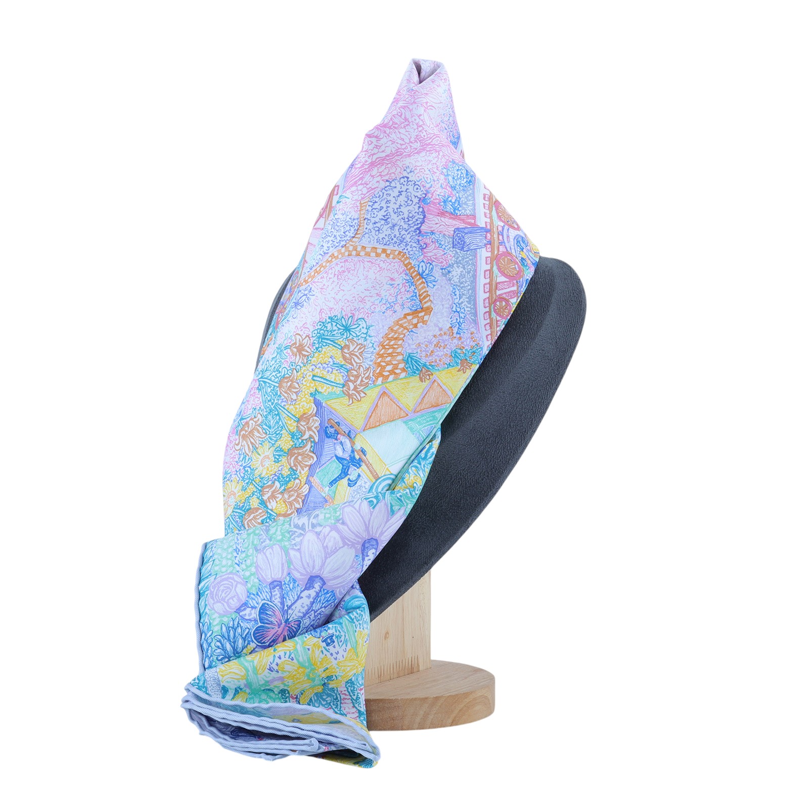 愛馬仕 Hermes Les Folies du Faubourg 90方巾   粉紫花園單面90X90絲巾 原廠盒子