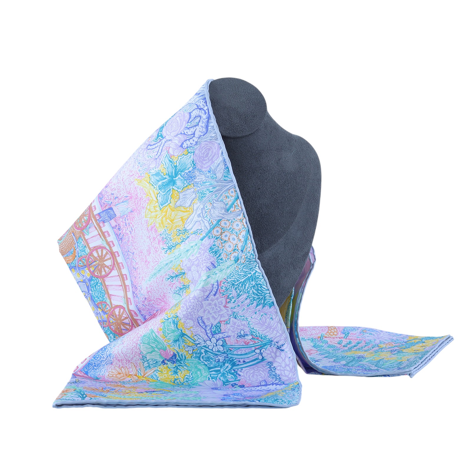 愛馬仕 Hermes Les Folies du Faubourg 90方巾   粉紫花園單面90X90絲巾 原廠盒子