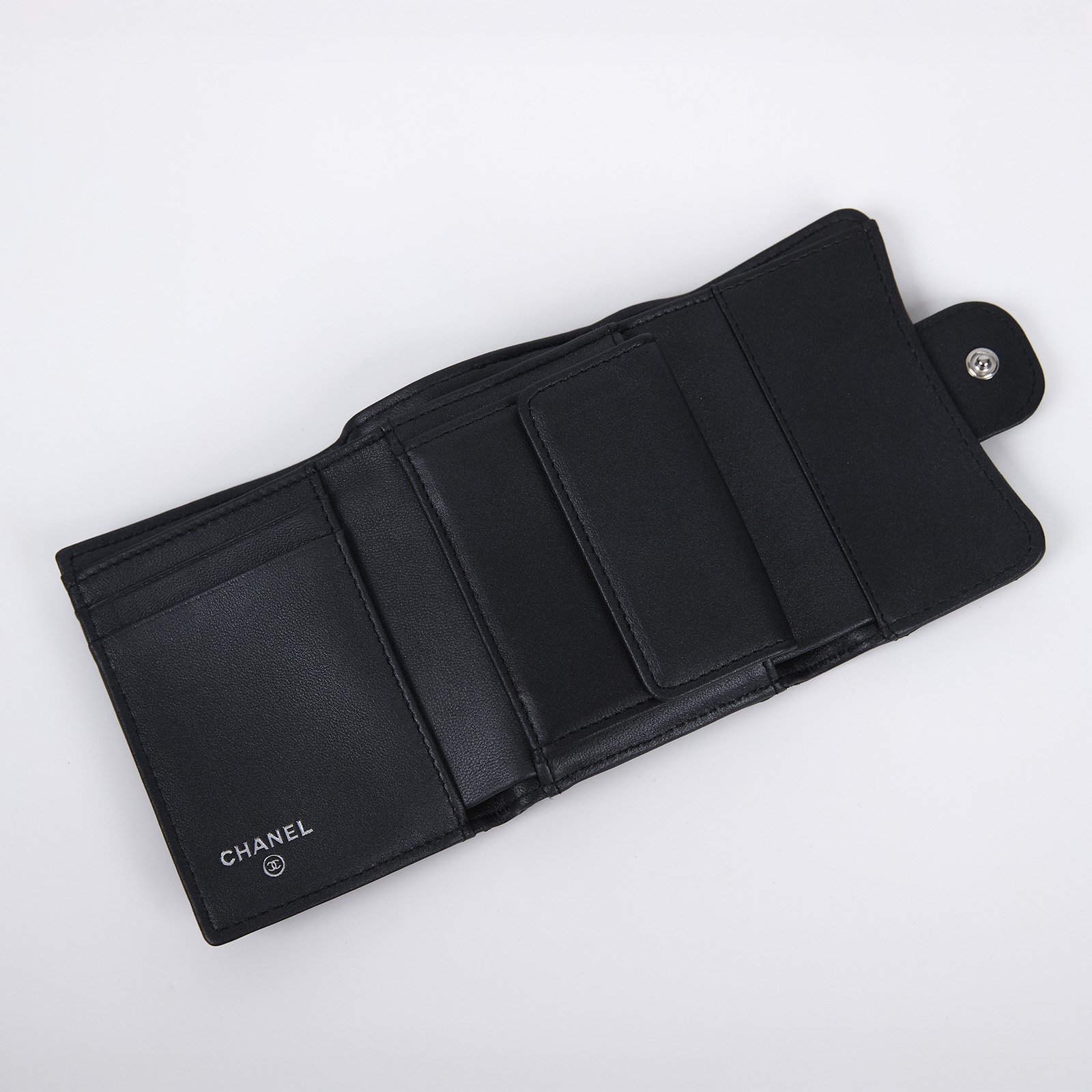 香奈兒 CHANEL 錢包 三折 短夾 AP0229 晶片款 SO BLACK 羊三折短夾 原廠盒子/防塵袋