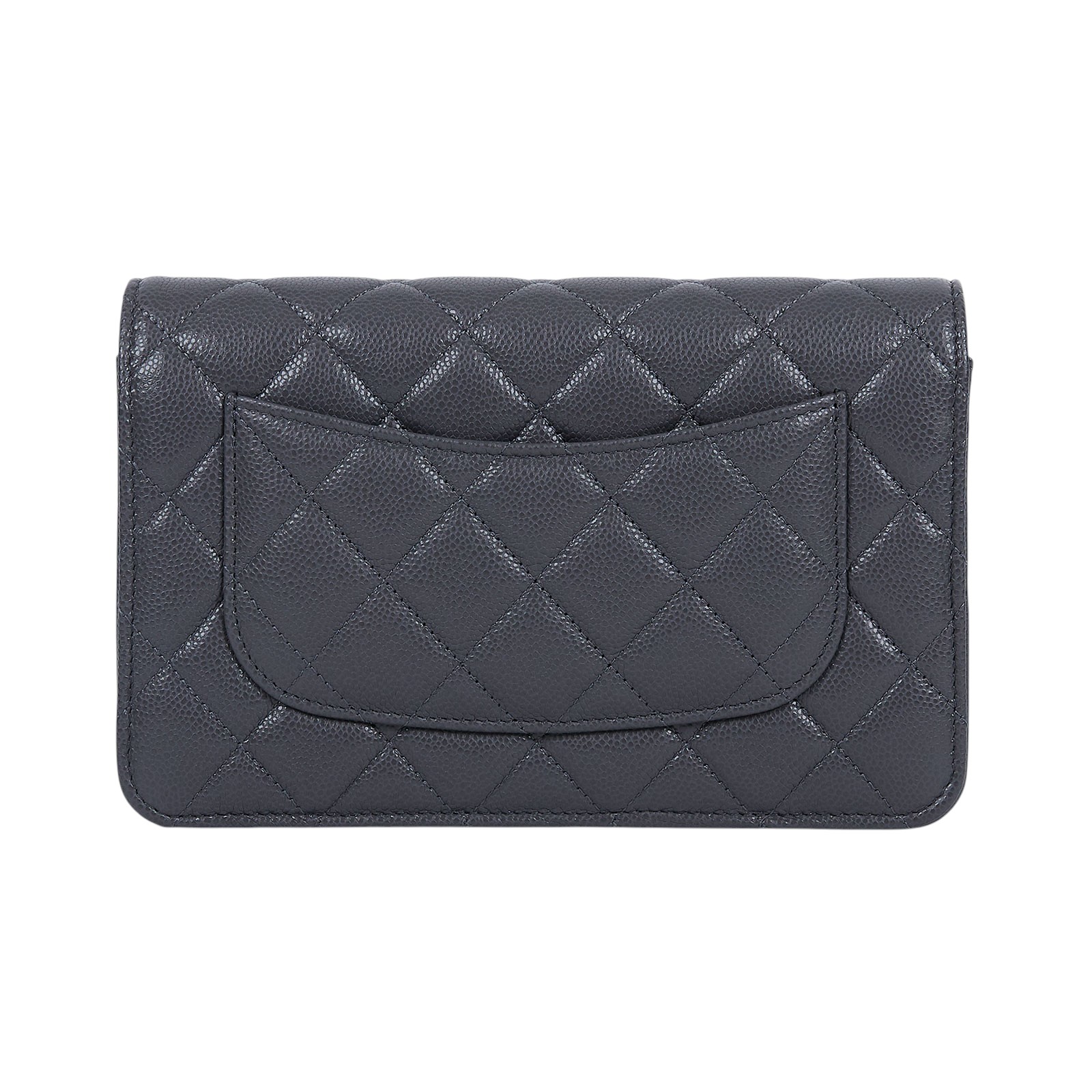 香奈兒 CHANEL 經典鏈子皮夾 菱格紋 CC LOGO AP0250 晶片款 灰淡金荔枝WOC 原廠盒子/防塵袋