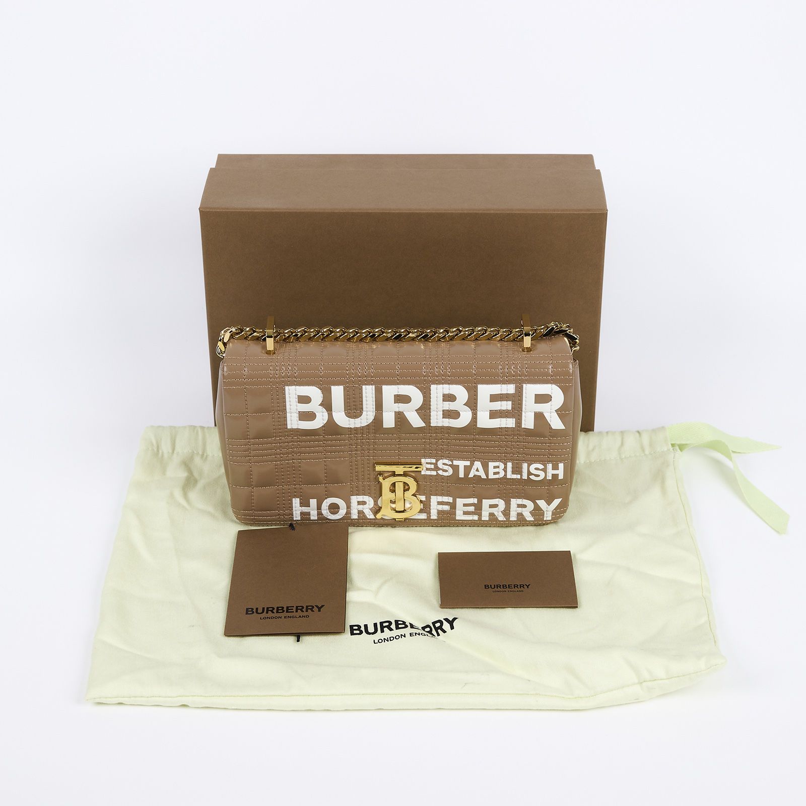 博柏利 BURBERRY Lola TB LOGO WOC 肩背包 80316171 奶茶TB LOLA包 原廠盒子/防塵袋