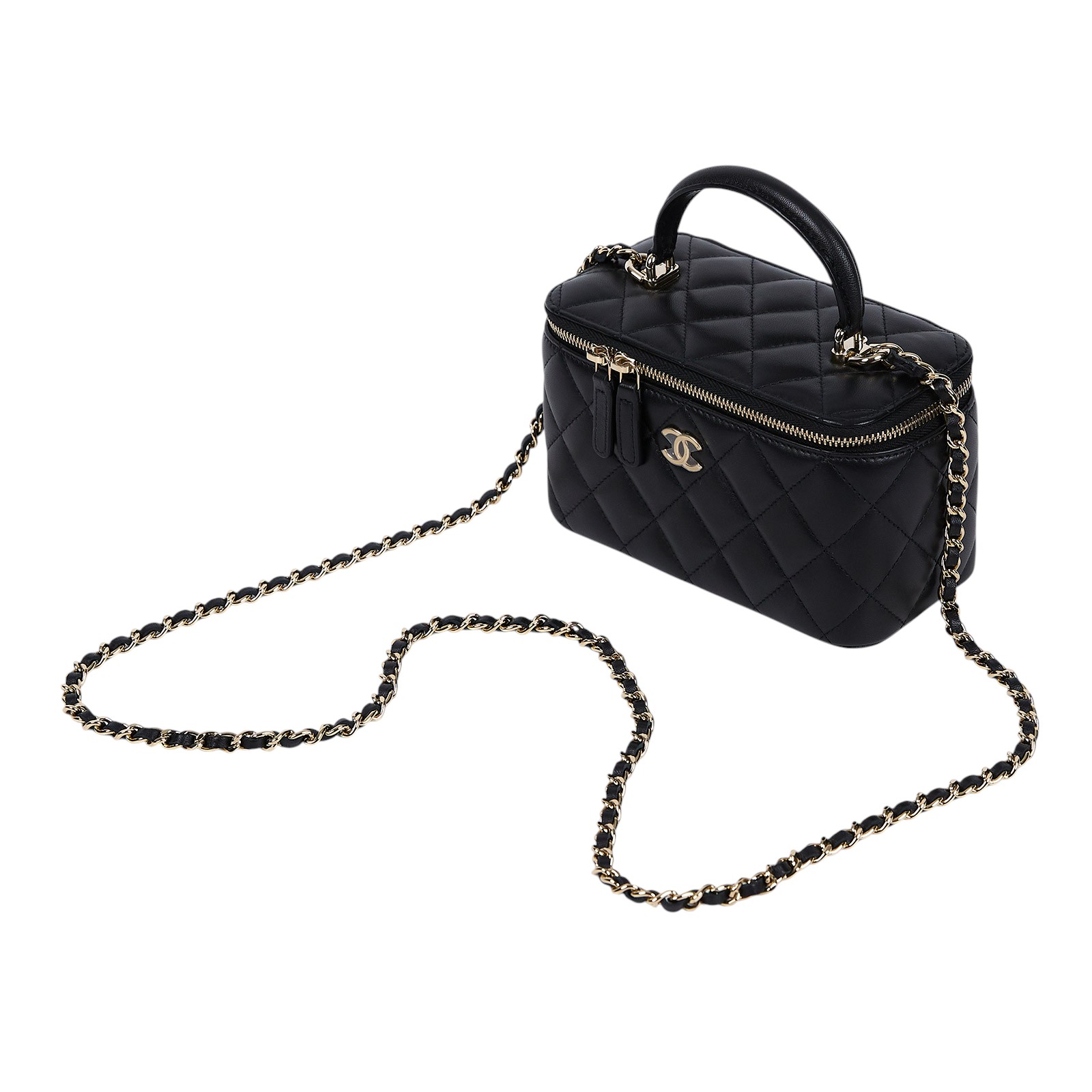 香奈兒 CHANEL Vanity Case 化妝箱 AP2199 B06660 晶片款 黑淡金羊化妝盒 防塵袋/原廠盒子/澳洲購買證明影本