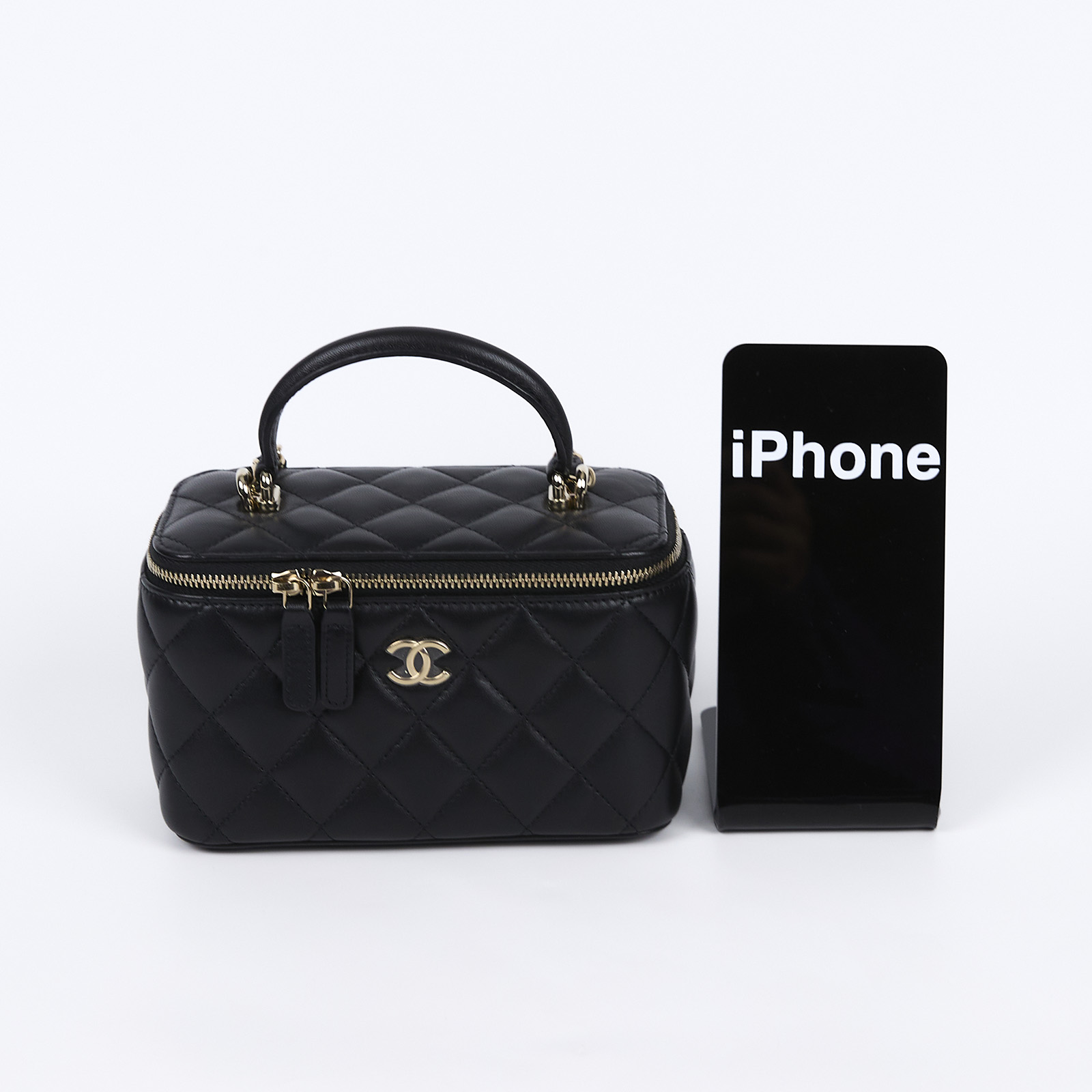 香奈兒 CHANEL Vanity Case 化妝箱 AP2199 B06660 晶片款 黑淡金羊化妝盒 防塵袋/原廠盒子/澳洲購買證明影本