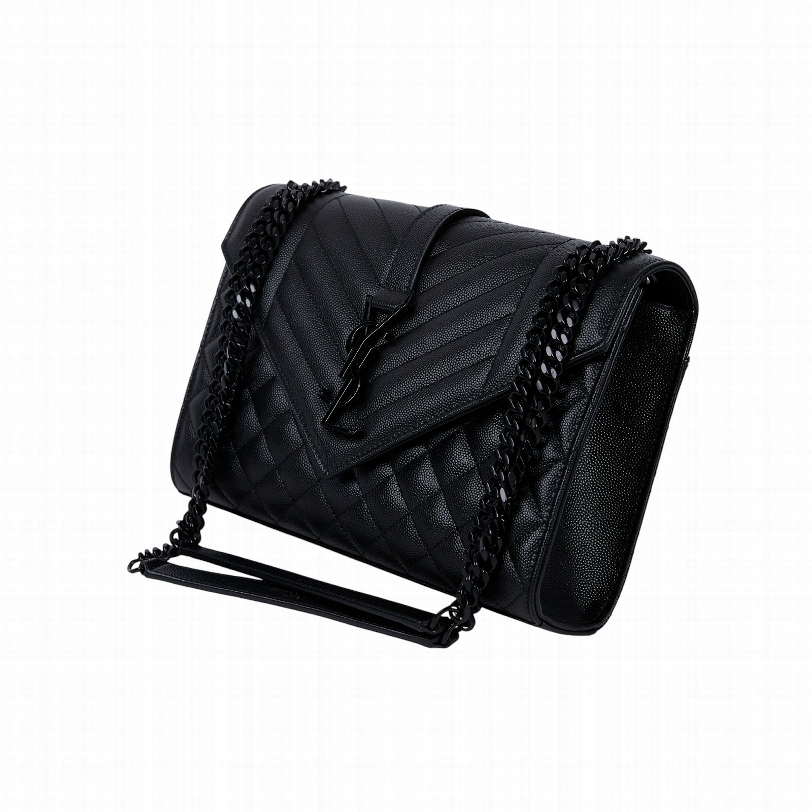 聖羅蘭 YSL SAINT LAURENT Envelope 粒面絎縫皮革 中型 信封袋 黑色五金 600185BOW98 全黑學院包 原廠盒子/防塵袋