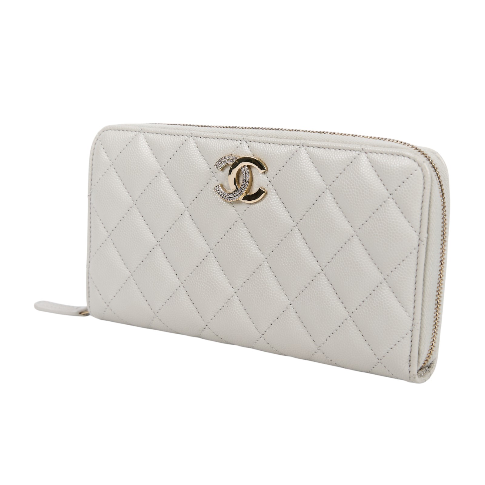 香奈兒 CHANEL CC LOGO 經典拉鍊長夾 粒紋小牛皮 AP0242 晶片款 灰荔枝拉鍊長夾 原廠盒子/防塵袋