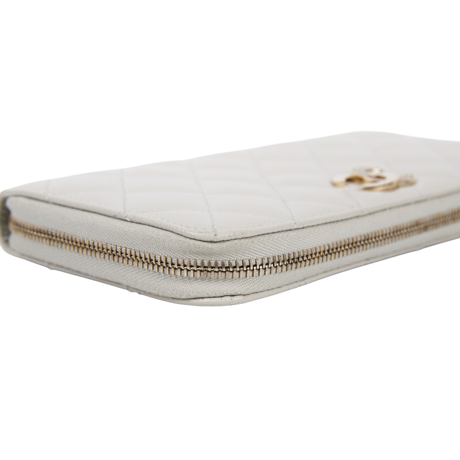 香奈兒 CHANEL CC LOGO 經典拉鍊長夾 粒紋小牛皮 AP0242 晶片款 灰荔枝拉鍊長夾 原廠盒子/防塵袋