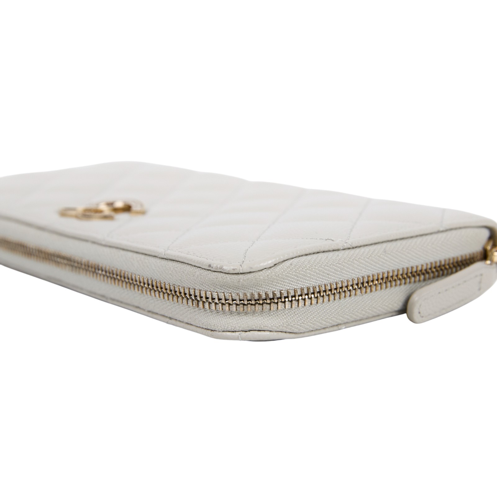 香奈兒 CHANEL CC LOGO 經典拉鍊長夾 粒紋小牛皮 AP0242 晶片款 灰荔枝拉鍊長夾 原廠盒子/防塵袋