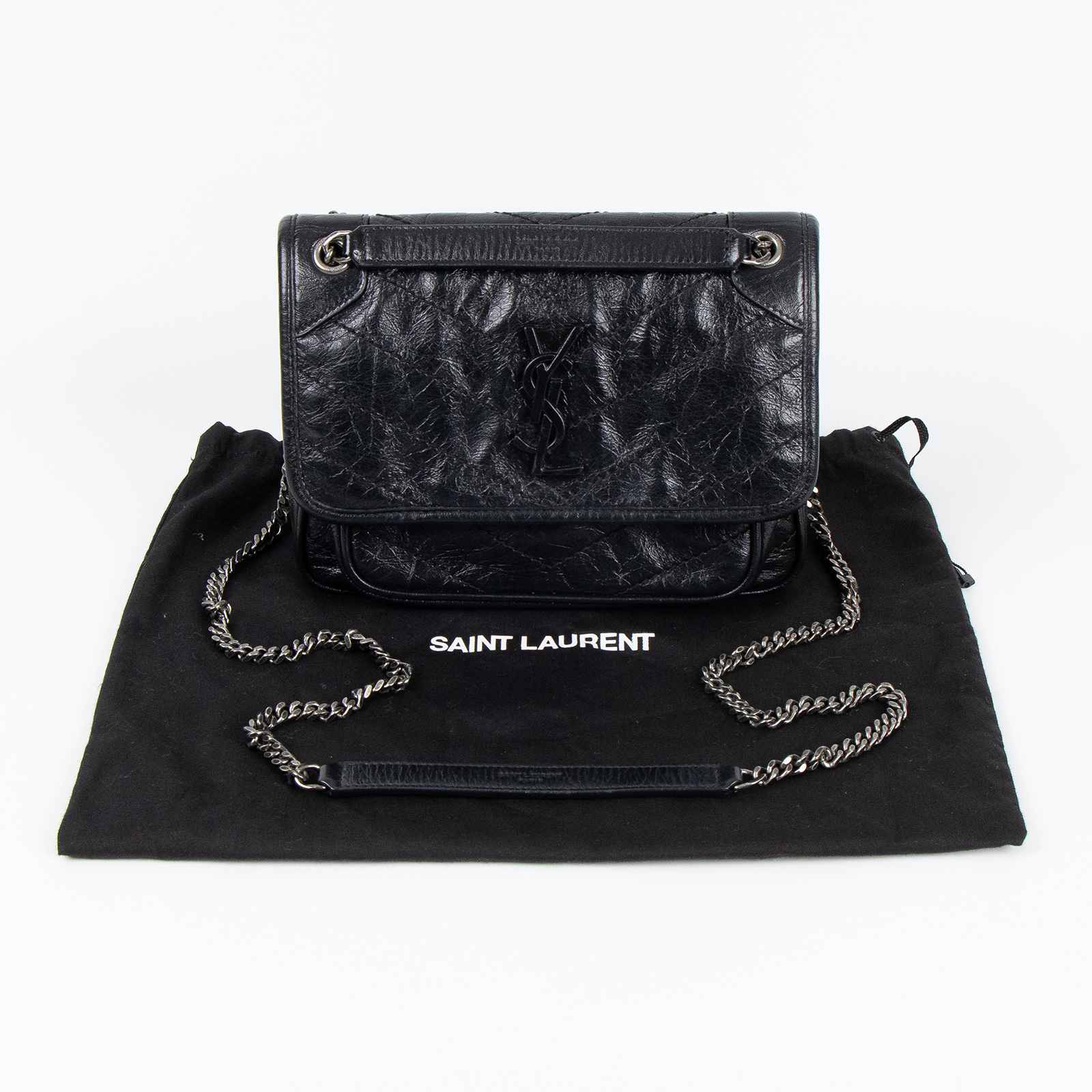 聖羅蘭 YSL SAINT LAURENT Niki 復古小牛皮 Baby 斜背 翻蓋包 6331600EN04 黑NIKI BABY 防塵袋