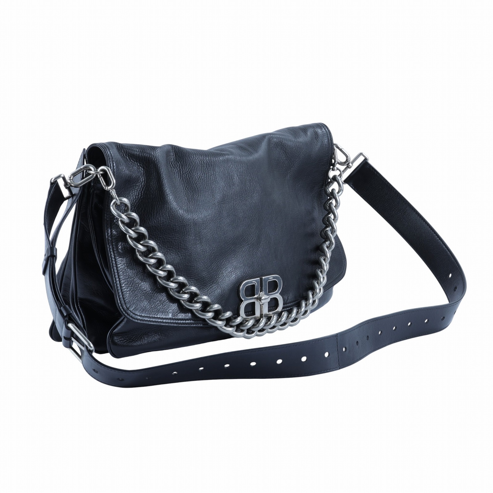 巴黎世家 BALENCIAGA BB soft 翻蓋 鏈袋包 大型 7484882AAI4 黑銀BB SOFT 防塵袋