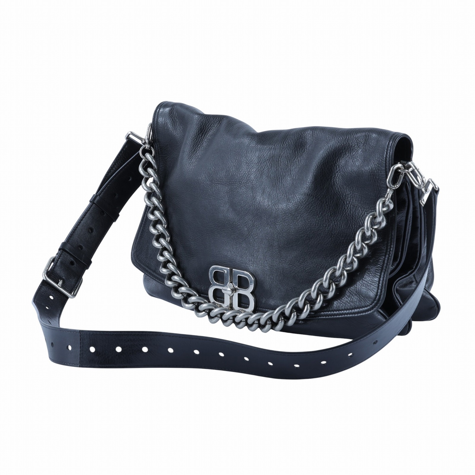 巴黎世家 BALENCIAGA BB soft 翻蓋 鏈袋包 大型 7484882AAI4 黑銀BB SOFT 防塵袋