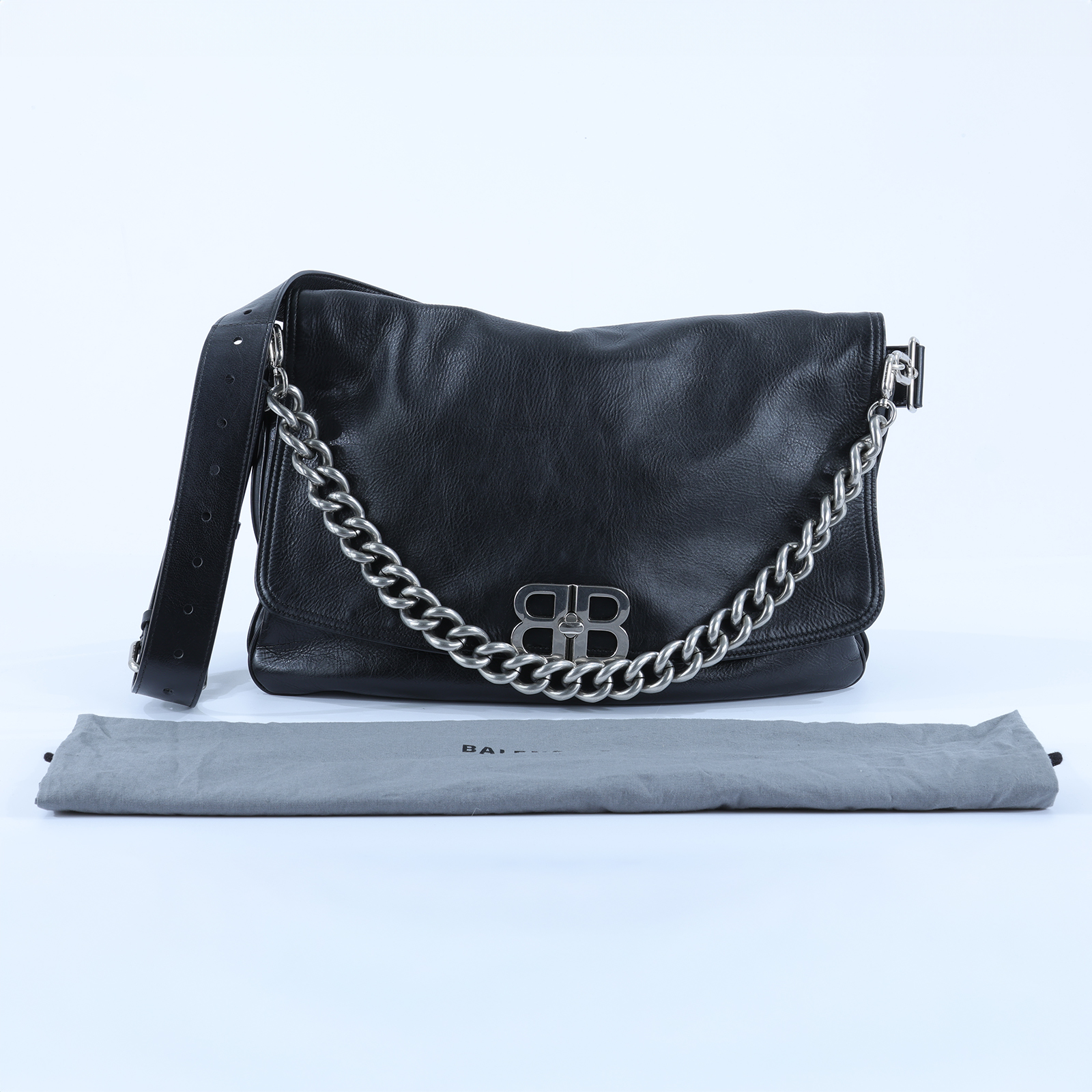 巴黎世家 BALENCIAGA BB soft 翻蓋 鏈袋包 大型 7484882AAI4 黑銀BB SOFT 防塵袋