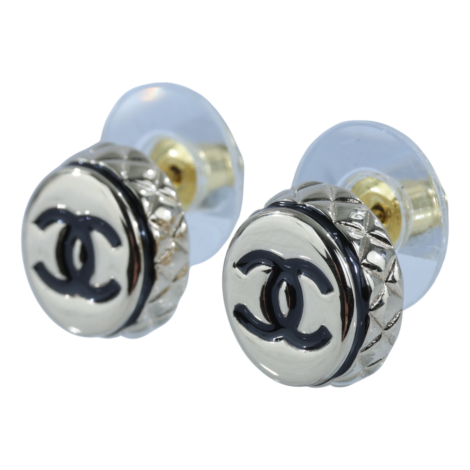 香奈兒 CHANEL CC 耳釘 耳環 B25 B 小金豆側邊菱格紋耳環 原廠盒子/內襯