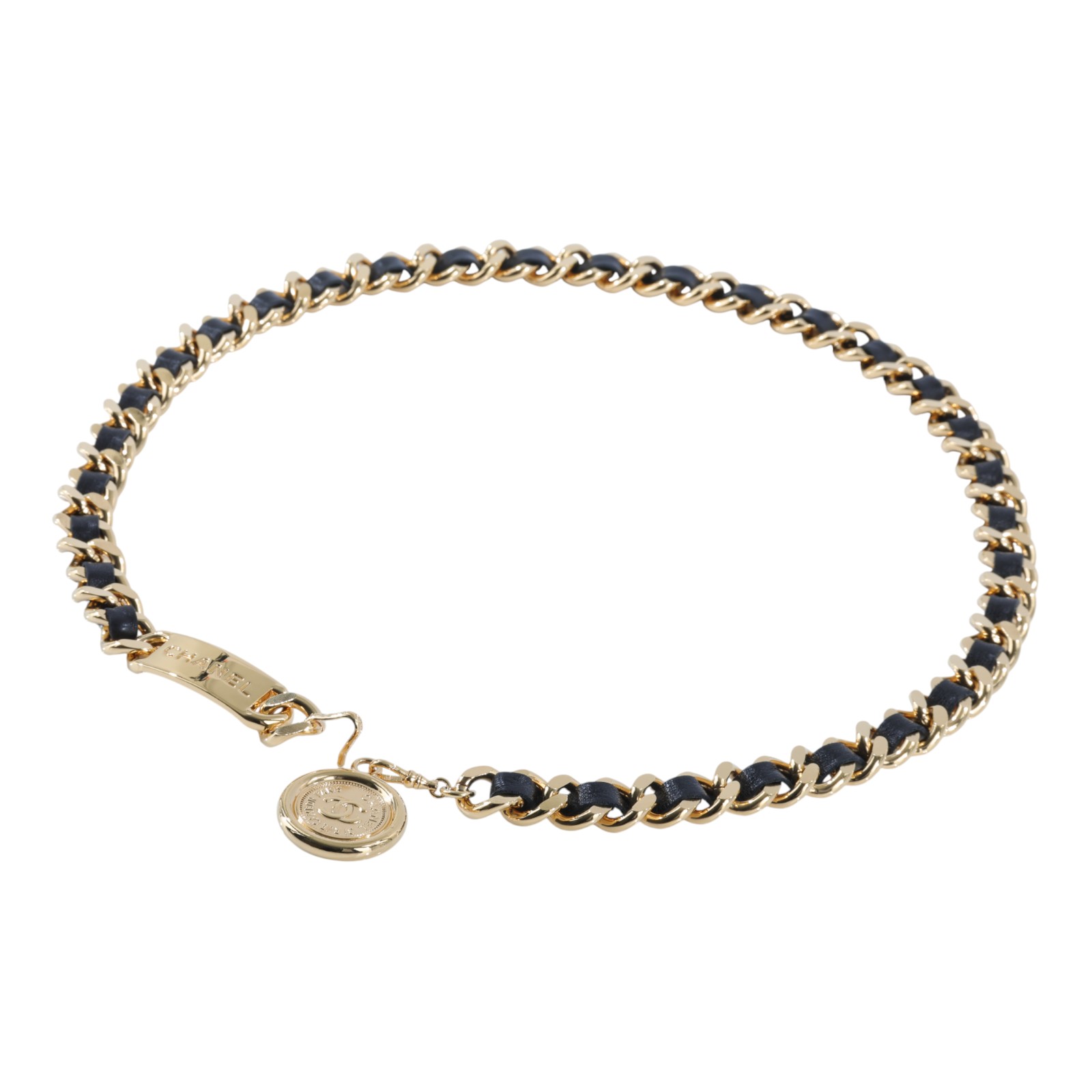 香奈兒 CHANEL CC 腰鍊  黑金31圓牌皮穿鍊腰鍊 原廠盒子