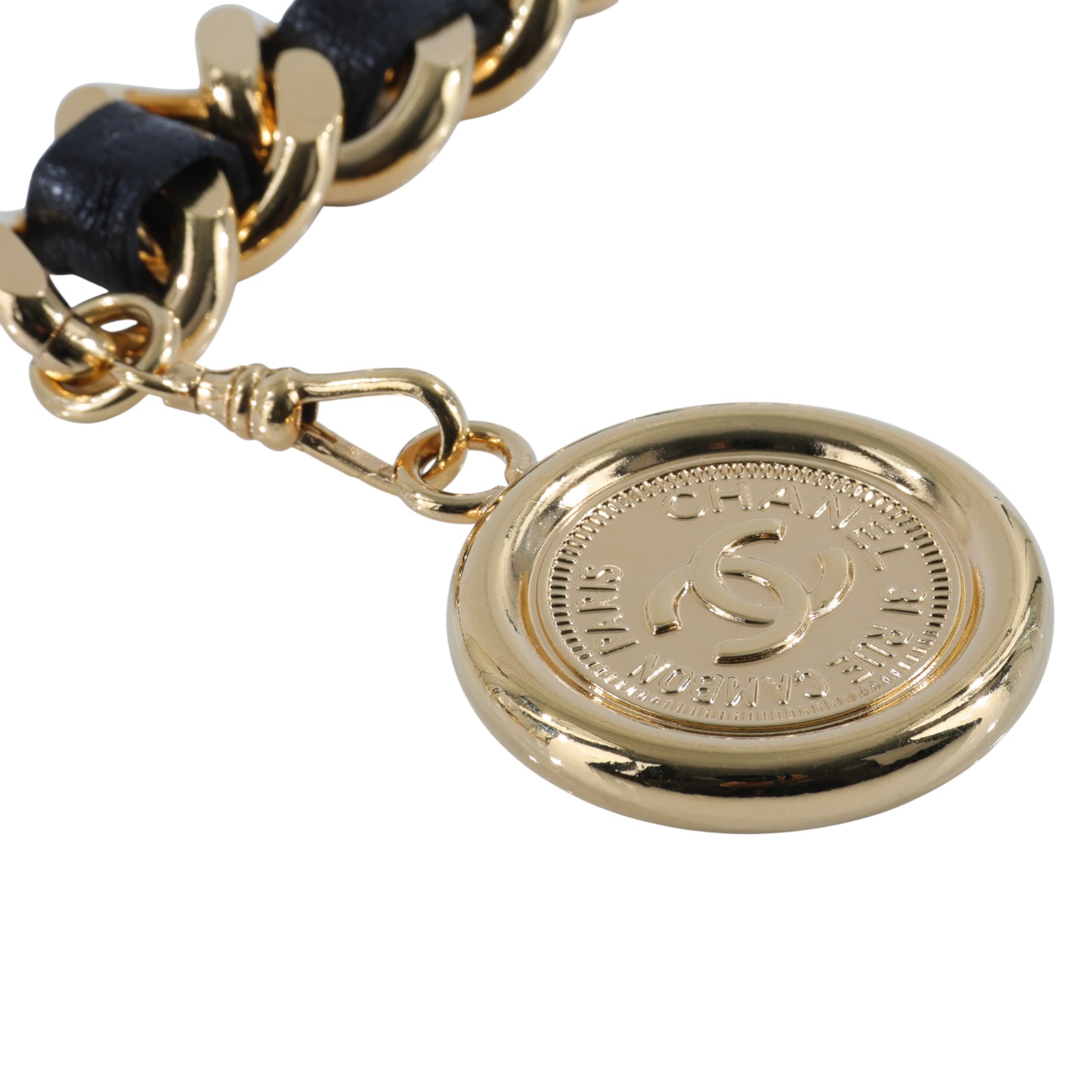 香奈兒 CHANEL CC 腰鍊  黑金31圓牌皮穿鍊腰鍊 原廠盒子