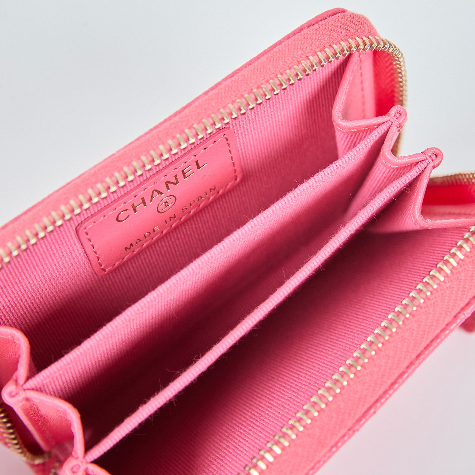 香奈兒 CHANEL 經典 拉鏈 零錢包 錢包 卡夾 AP0216 晶片款 桃粉淡金荔枝卡零錢包 原廠盒子/防塵袋