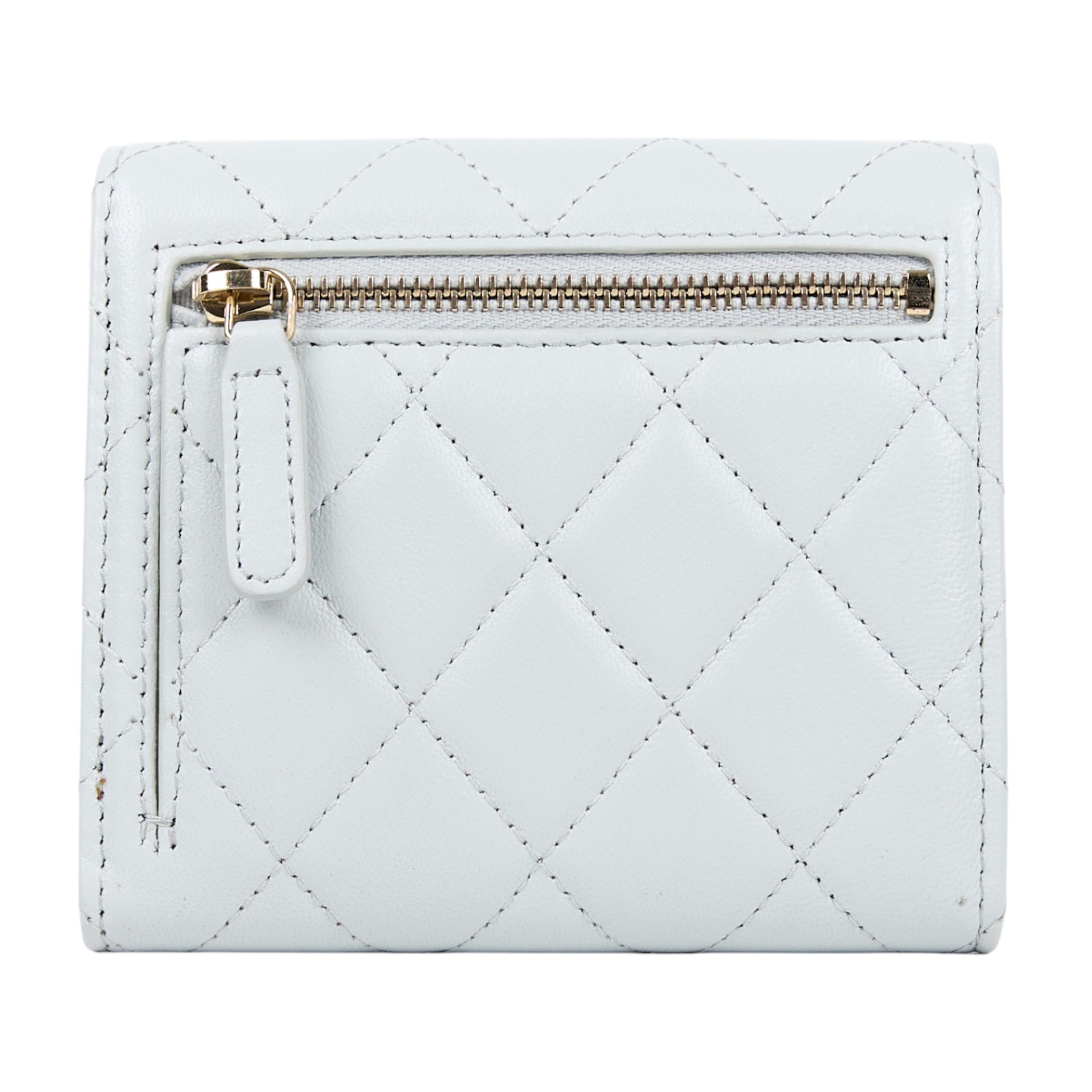 香奈兒 CHANEL 經典 小型 口蓋 皮夾 短夾  AP0231 晶片款 淺灰淡金羊三折短夾 原廠盒子/防塵袋