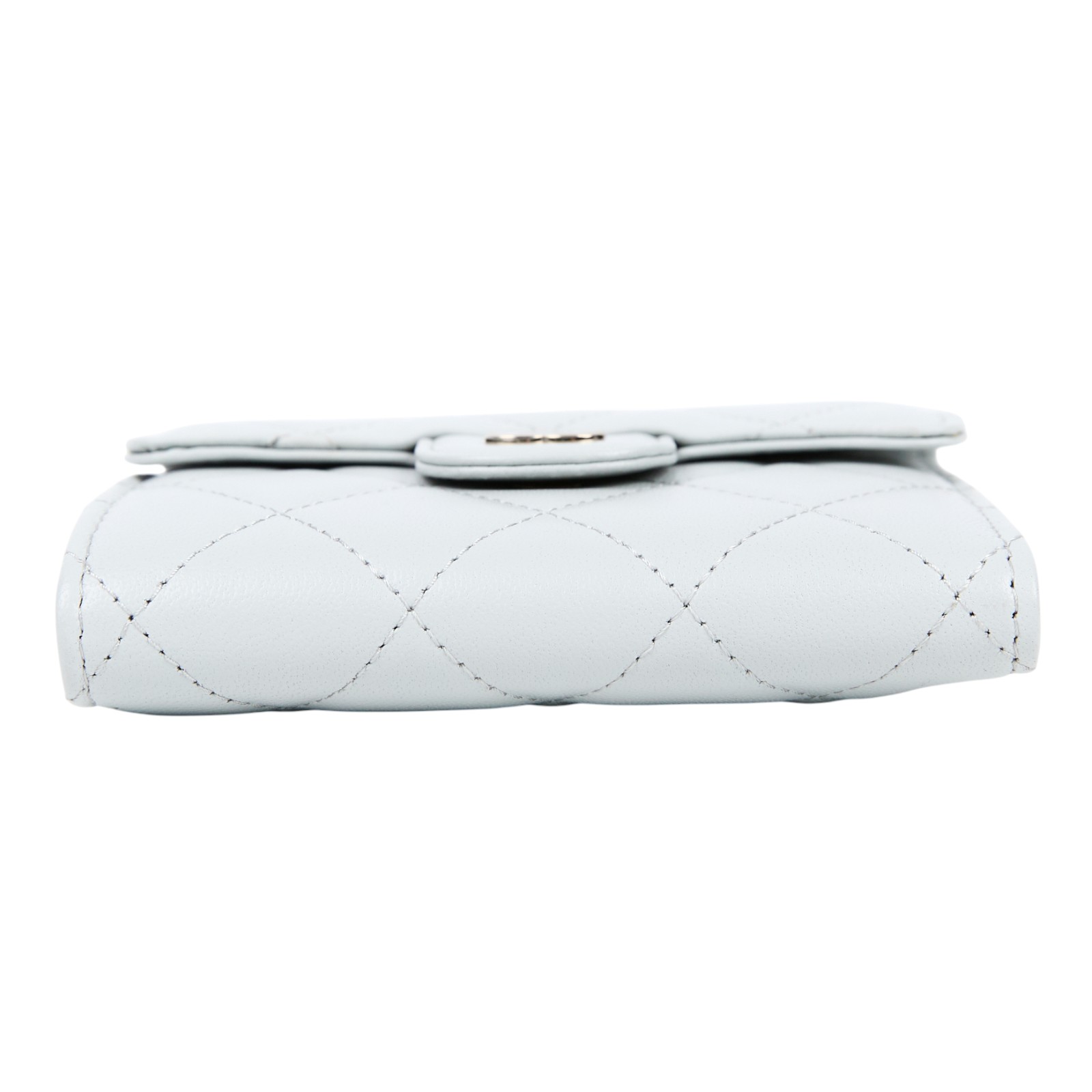 香奈兒 CHANEL 經典 小型 口蓋 皮夾 短夾  AP0231 晶片款 淺灰淡金羊三折短夾 原廠盒子/防塵袋