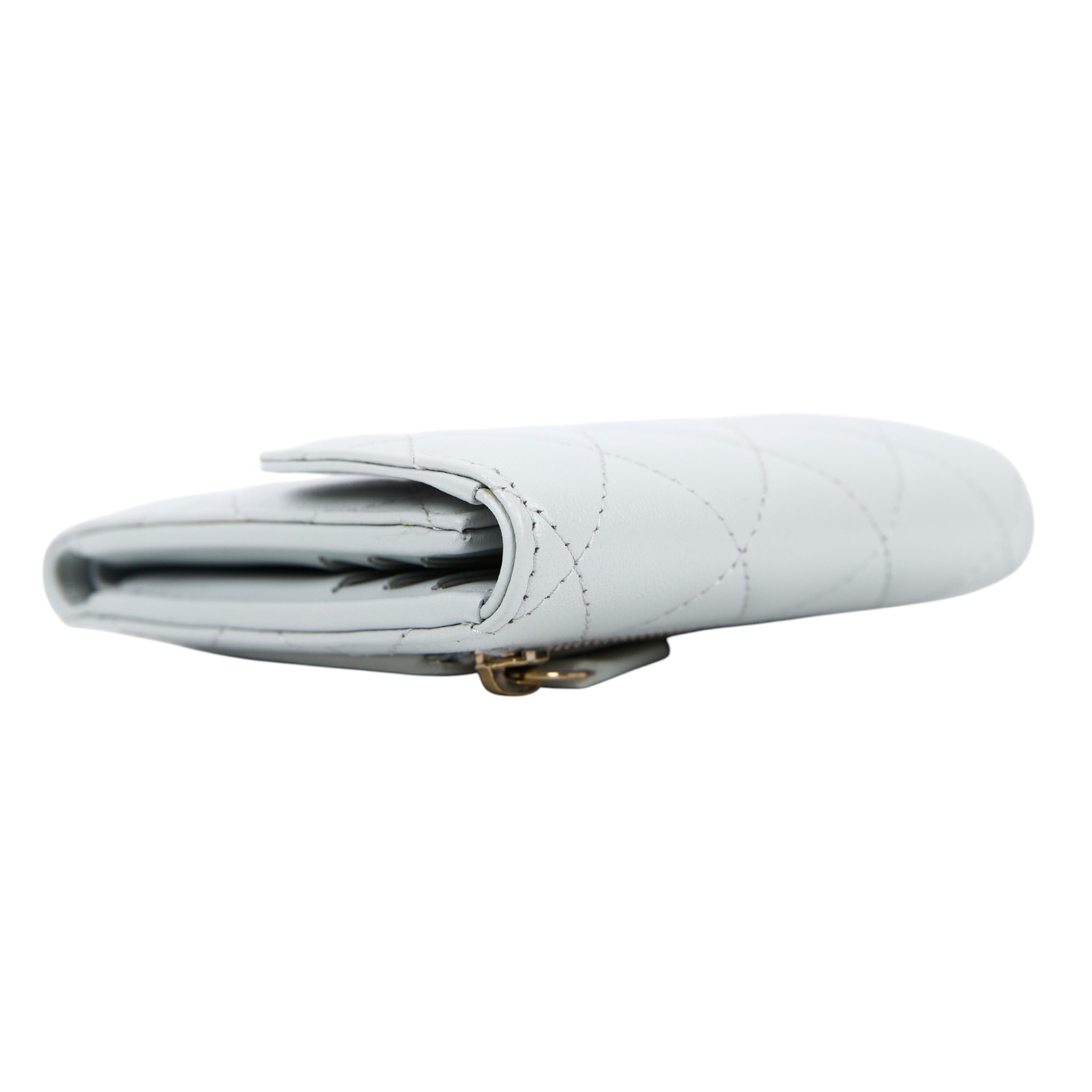 香奈兒 CHANEL 經典 小型 口蓋 皮夾 短夾  AP0231 晶片款 淺灰淡金羊三折短夾 原廠盒子/防塵袋