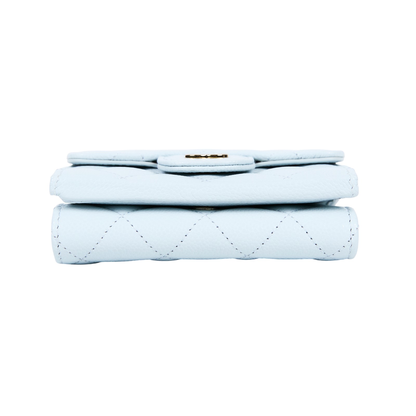 香奈兒 CHANEL 錢包 短夾 AP0230 B10583 晶片款 淺藍金荔枝三折短夾 原廠盒子/防塵袋/購買證明正本