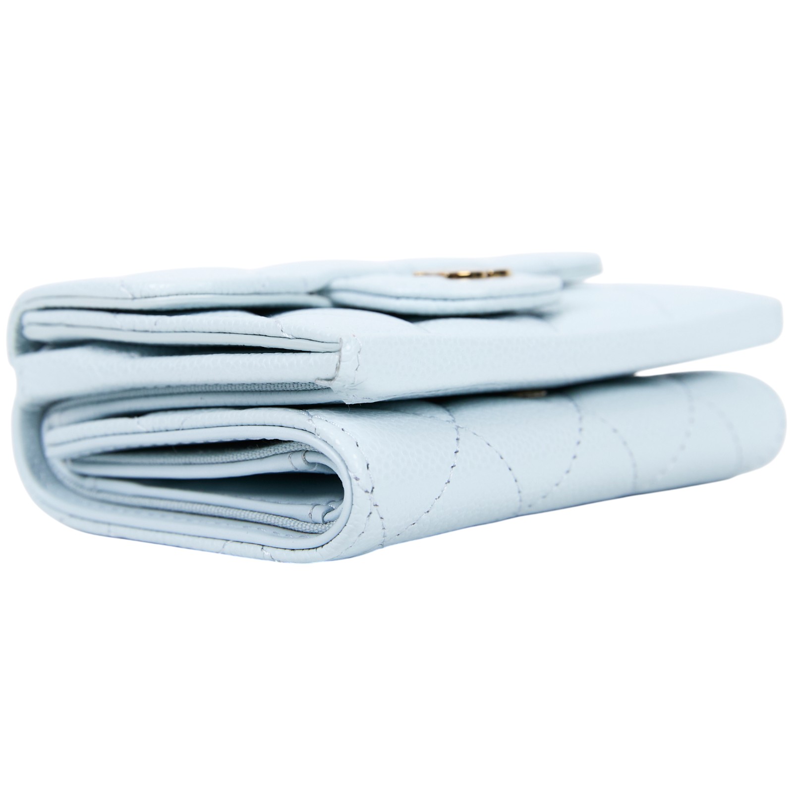 香奈兒 CHANEL 錢包 短夾 AP0230 B10583 晶片款 淺藍金荔枝三折短夾 原廠盒子/防塵袋/購買證明正本