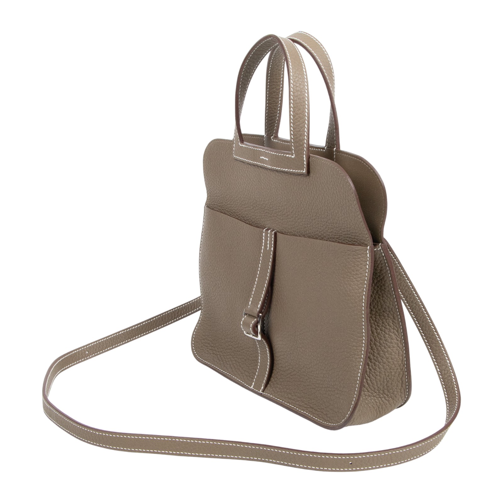 愛馬仕 Hermes Halzan 25 手拿 手提 肩背 斜背包 銀色五金 大象灰 H082027CK18 /KSI003DB  防塵袋/背帶/購買證明影本