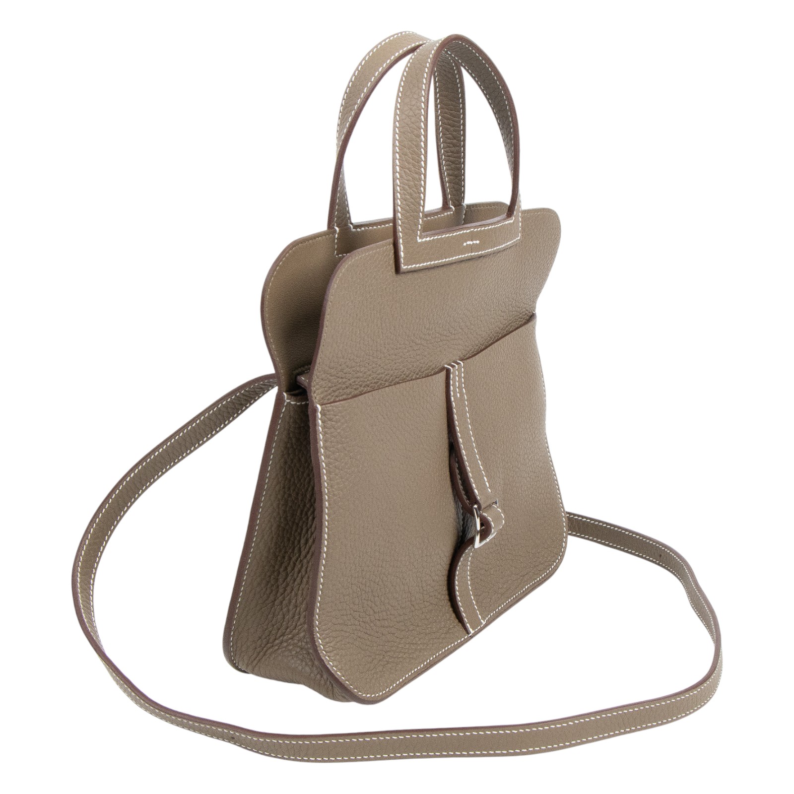 愛馬仕 Hermes Halzan 25 手拿 手提 肩背 斜背包 銀色五金 大象灰 H082027CK18 /KSI003DB  防塵袋/背帶/購買證明影本