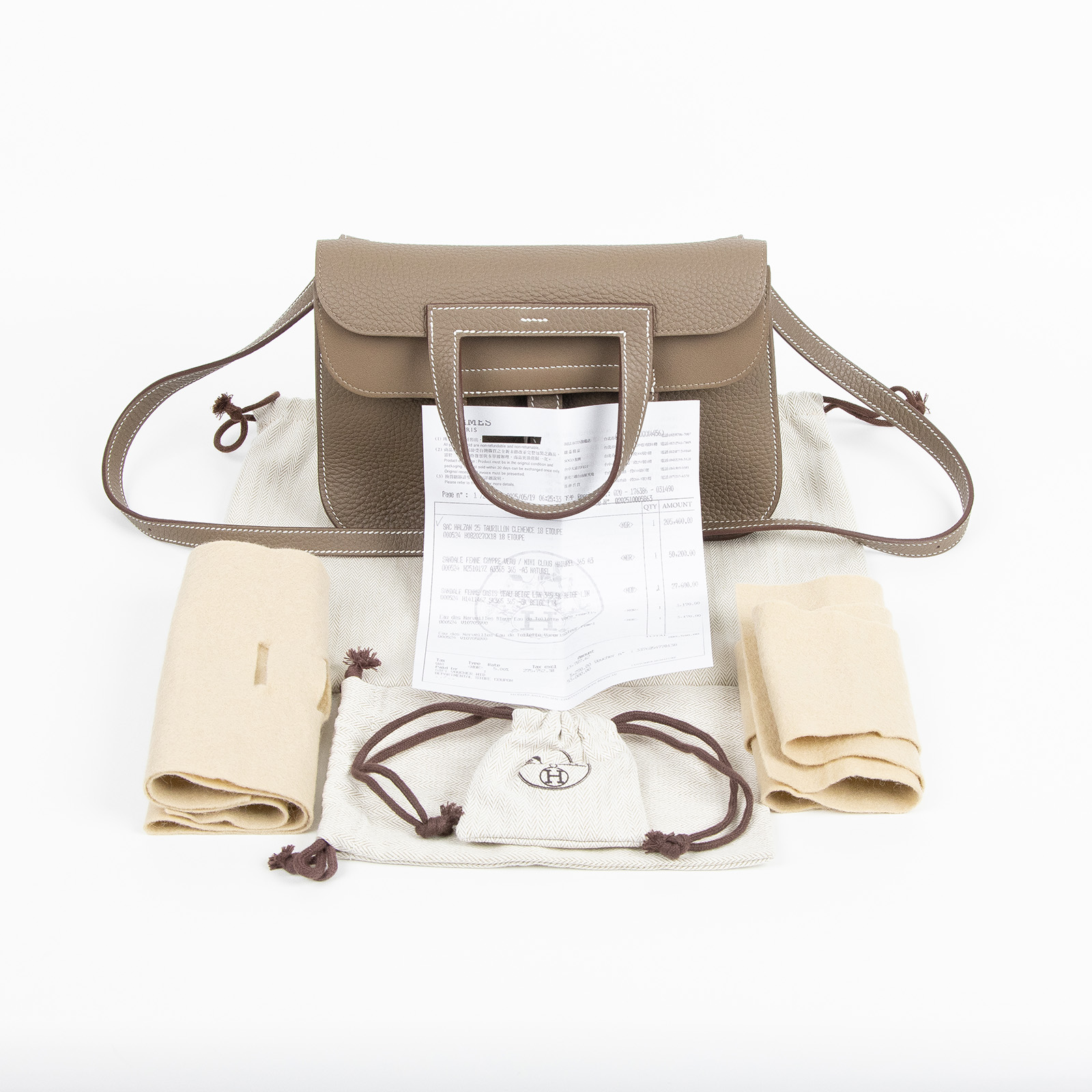 愛馬仕 Hermes Halzan 25 手拿 手提 肩背 斜背包 銀色五金 大象灰 H082027CK18 /KSI003DB  防塵袋/背帶/購買證明影本