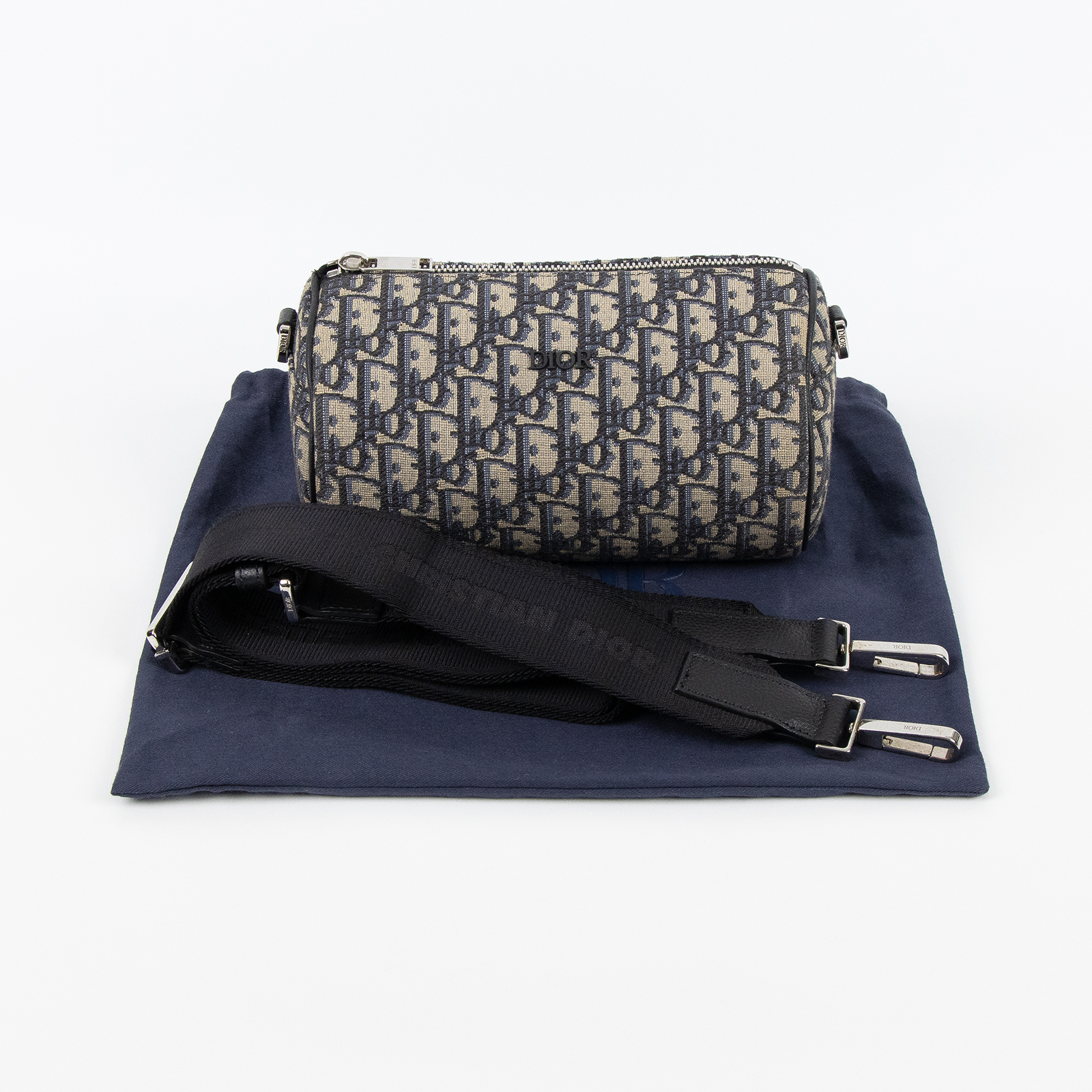 迪奧 CHRISTIAN DIOR Roller Bag 斜背包滾筒包 1ROPO061YKY 藍OBLIQUE ROLLER 圓筒包 防塵袋