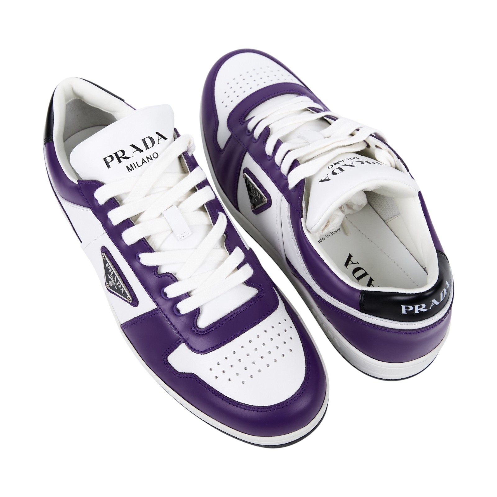 普拉達 PRADA Downtown 皮革 運動鞋 2EE364_3LKG_435 紫拼黑Downtown皮革運動鞋#9.5 防塵袋/原廠盒子