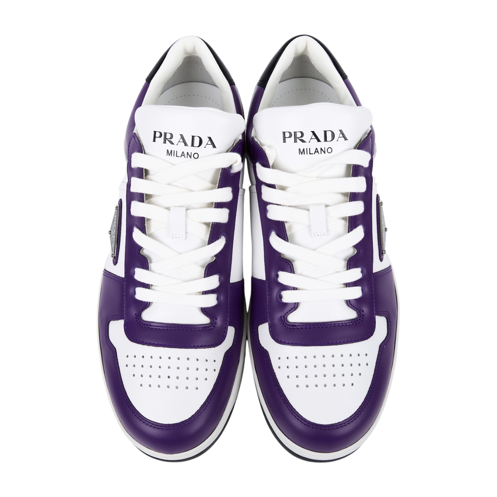 普拉達 PRADA Downtown 皮革 運動鞋 2EE364_3LKG_435 紫拼黑Downtown皮革運動鞋#9.5 防塵袋/原廠盒子