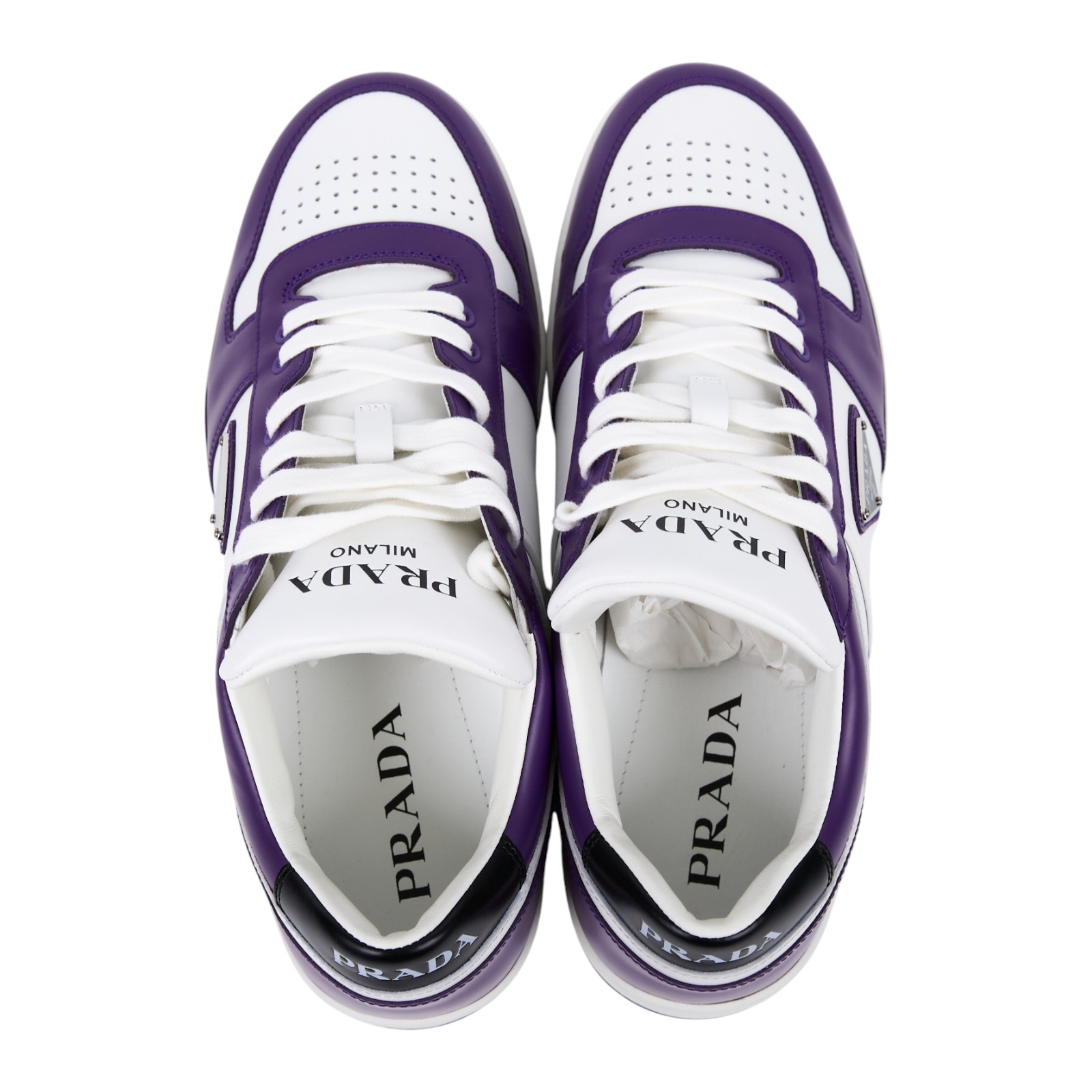 普拉達 PRADA Downtown 皮革 運動鞋 2EE364_3LKG_435 紫拼黑Downtown皮革運動鞋#9.5 防塵袋/原廠盒子