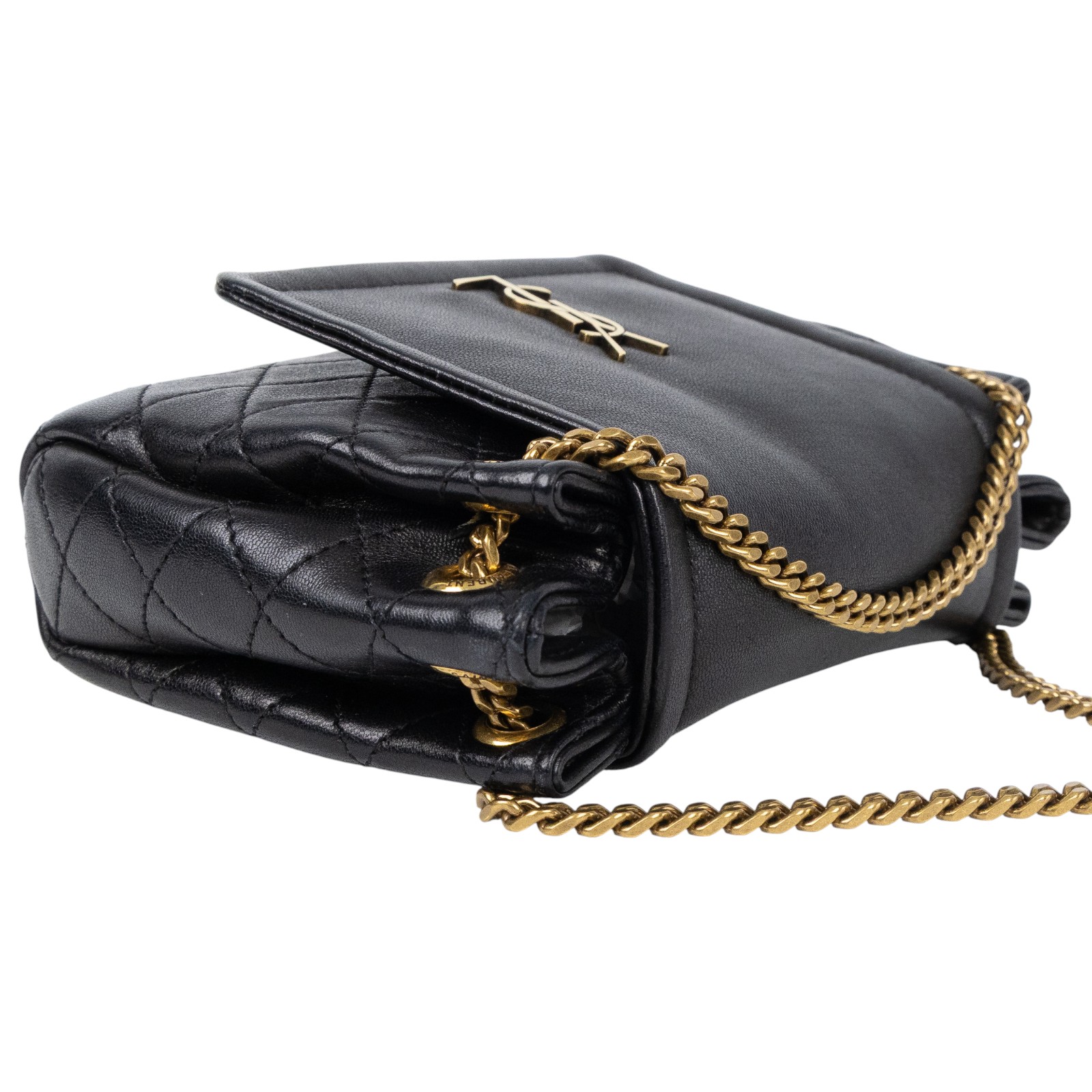 聖羅蘭 YSL SAINT LAURENT Nolia 小羊皮 迷你 手袋 肩背包 金色五金 6727381EL07 黑NOLITA MINI 原廠盒子/防塵袋