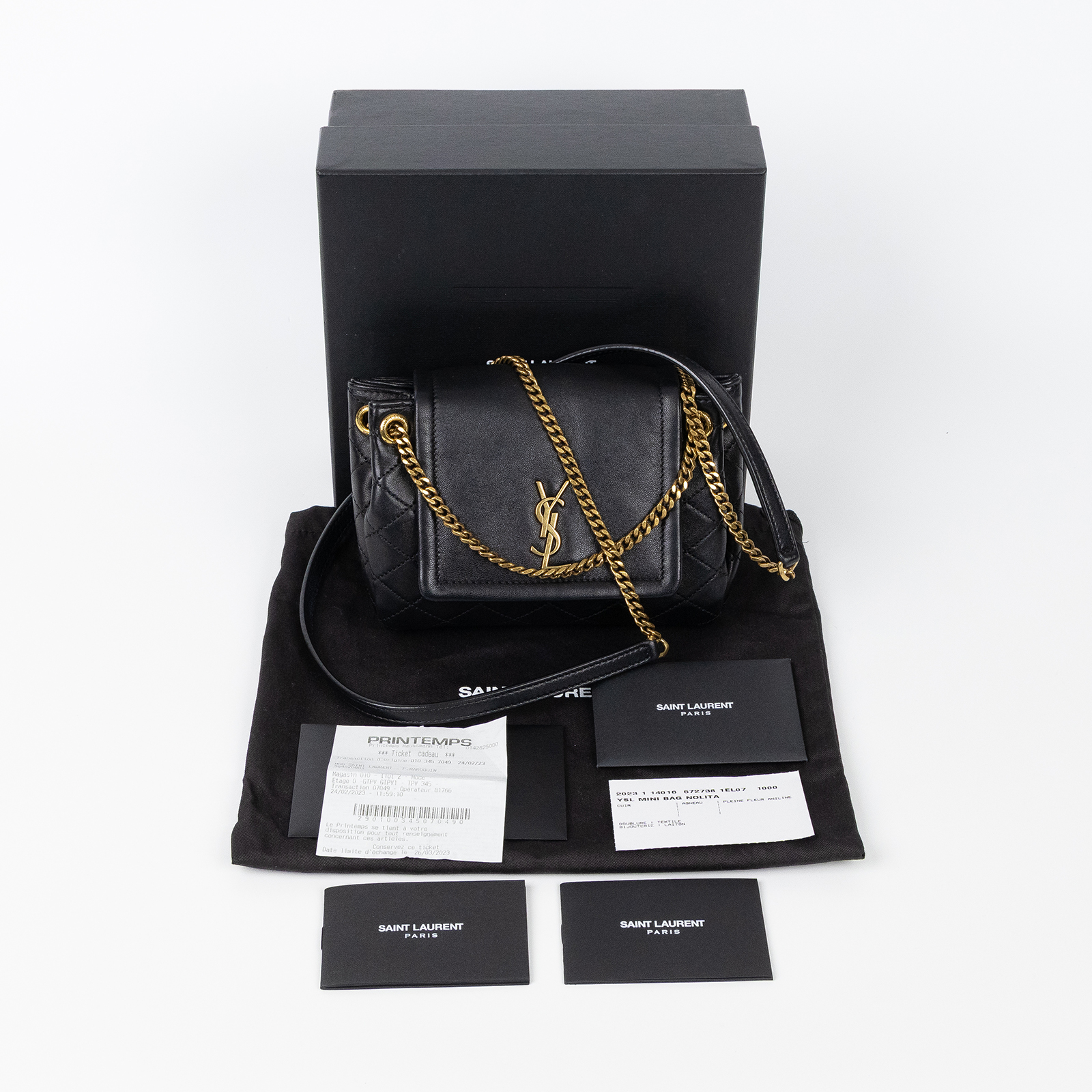 聖羅蘭 YSL SAINT LAURENT Nolia 小羊皮 迷你 手袋 肩背包 金色五金 6727381EL07 黑NOLITA MINI 原廠盒子/防塵袋