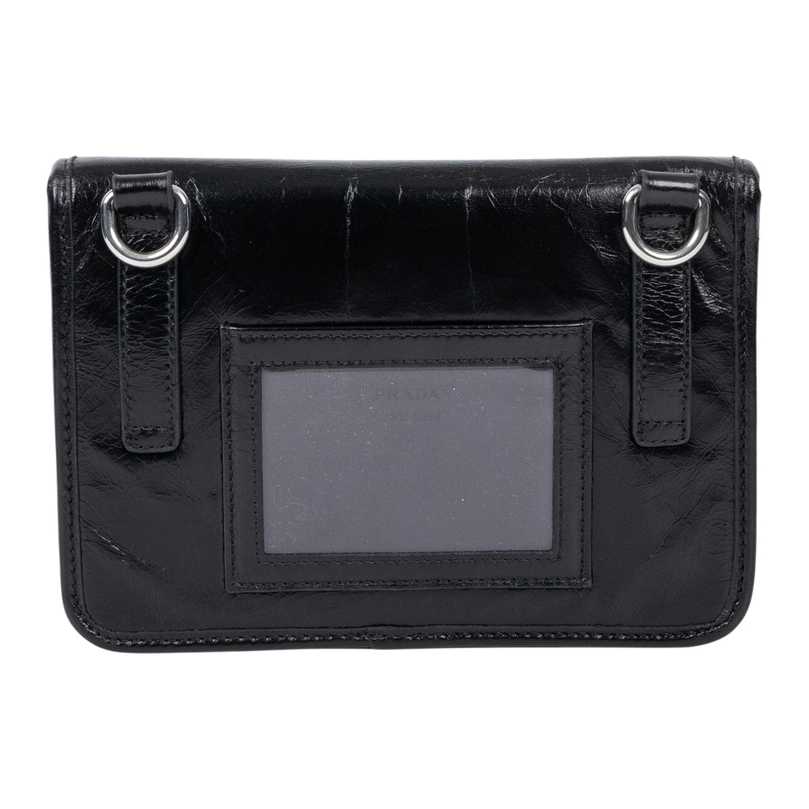 普拉達 PRADA 皮革智能手機套 2ZH108_2CX7 黑油蠟皮斜背包 原廠盒子/購買證明正本