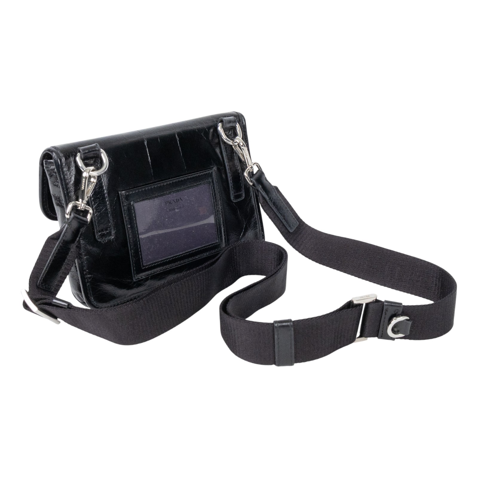 普拉達 PRADA 皮革智能手機套 2ZH108_2CX7 黑油蠟皮斜背包 原廠盒子/購買證明正本