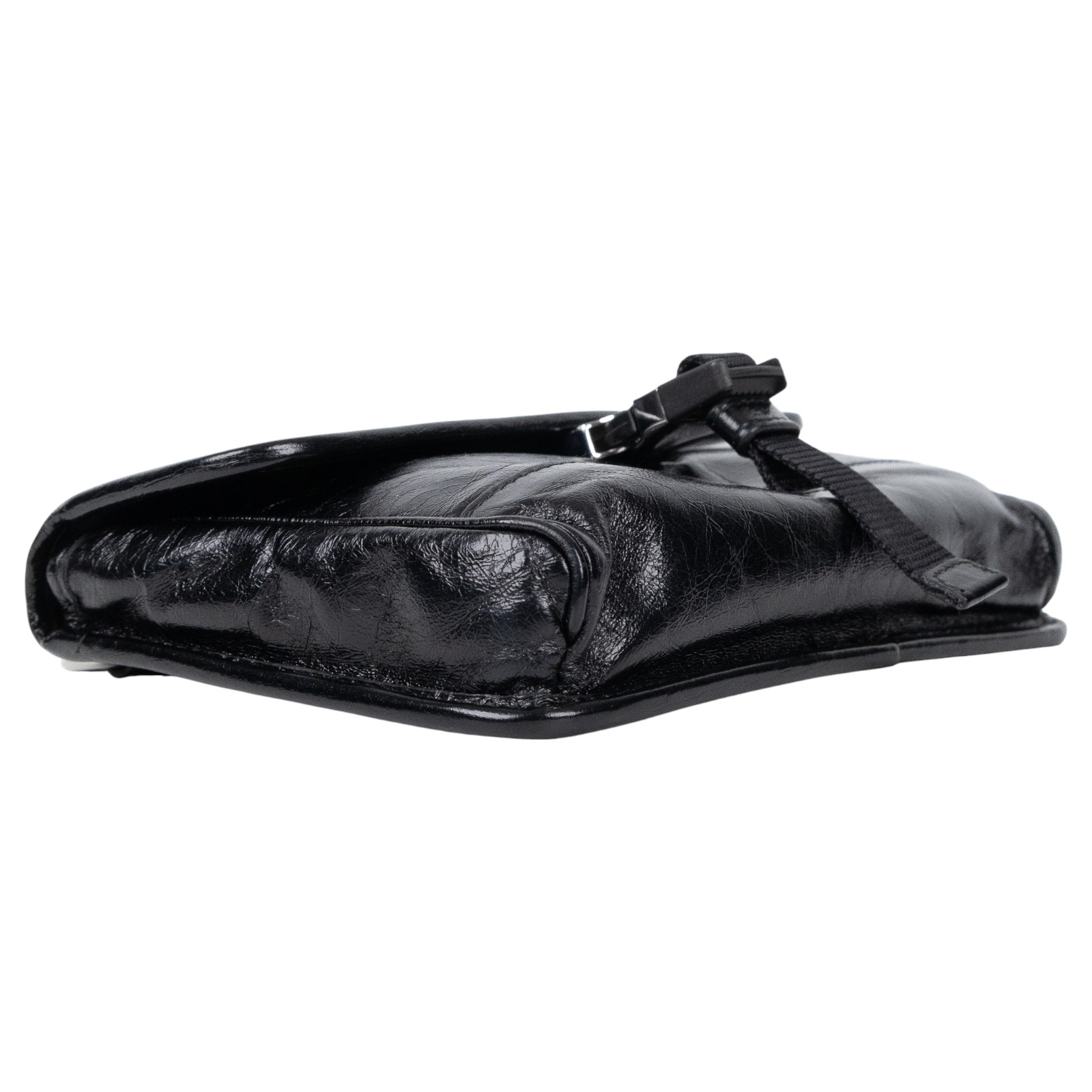 普拉達 PRADA 皮革智能手機套 2ZH108_2CX7 黑油蠟皮斜背包 原廠盒子/購買證明正本