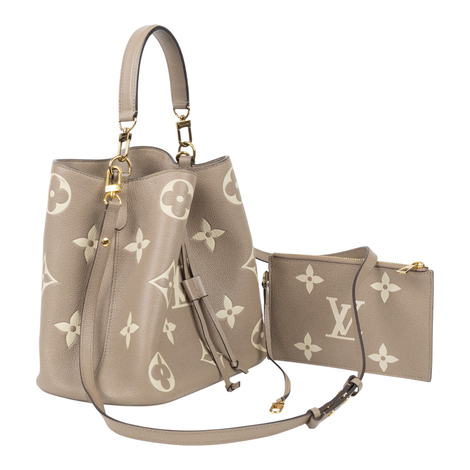 路易威登 LOUIS VUITTON NéoNoé MM 雙色 束口水桶包 M45555 晶片款 斑鳩灰NEONOE MM 防塵袋/內袋/購買證明正本/背帶