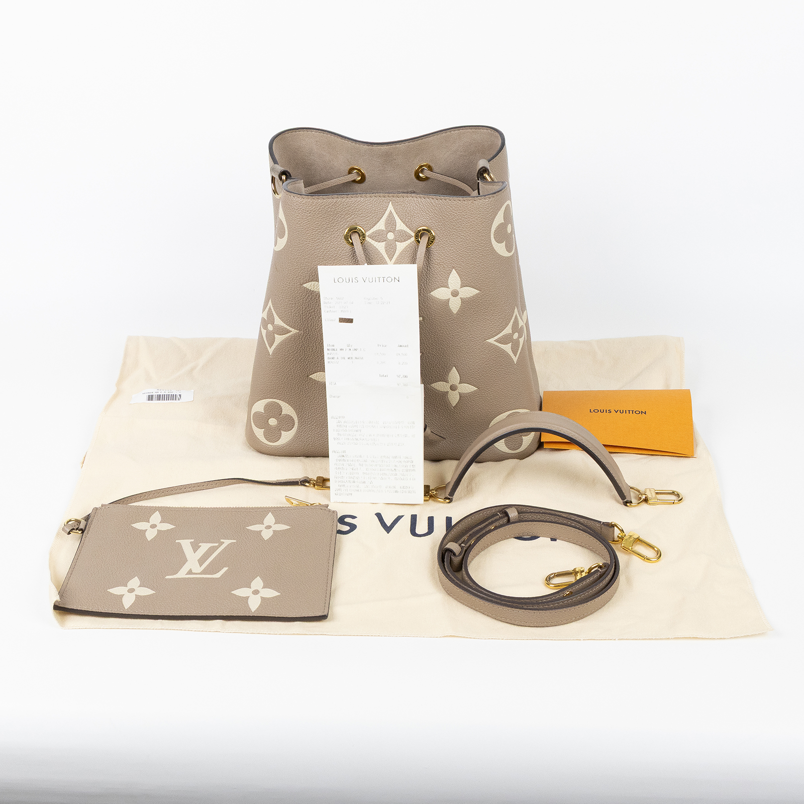 路易威登 LOUIS VUITTON NéoNoé MM 雙色 束口水桶包 M45555 晶片款 斑鳩灰NEONOE MM 防塵袋/內袋/購買證明正本/背帶