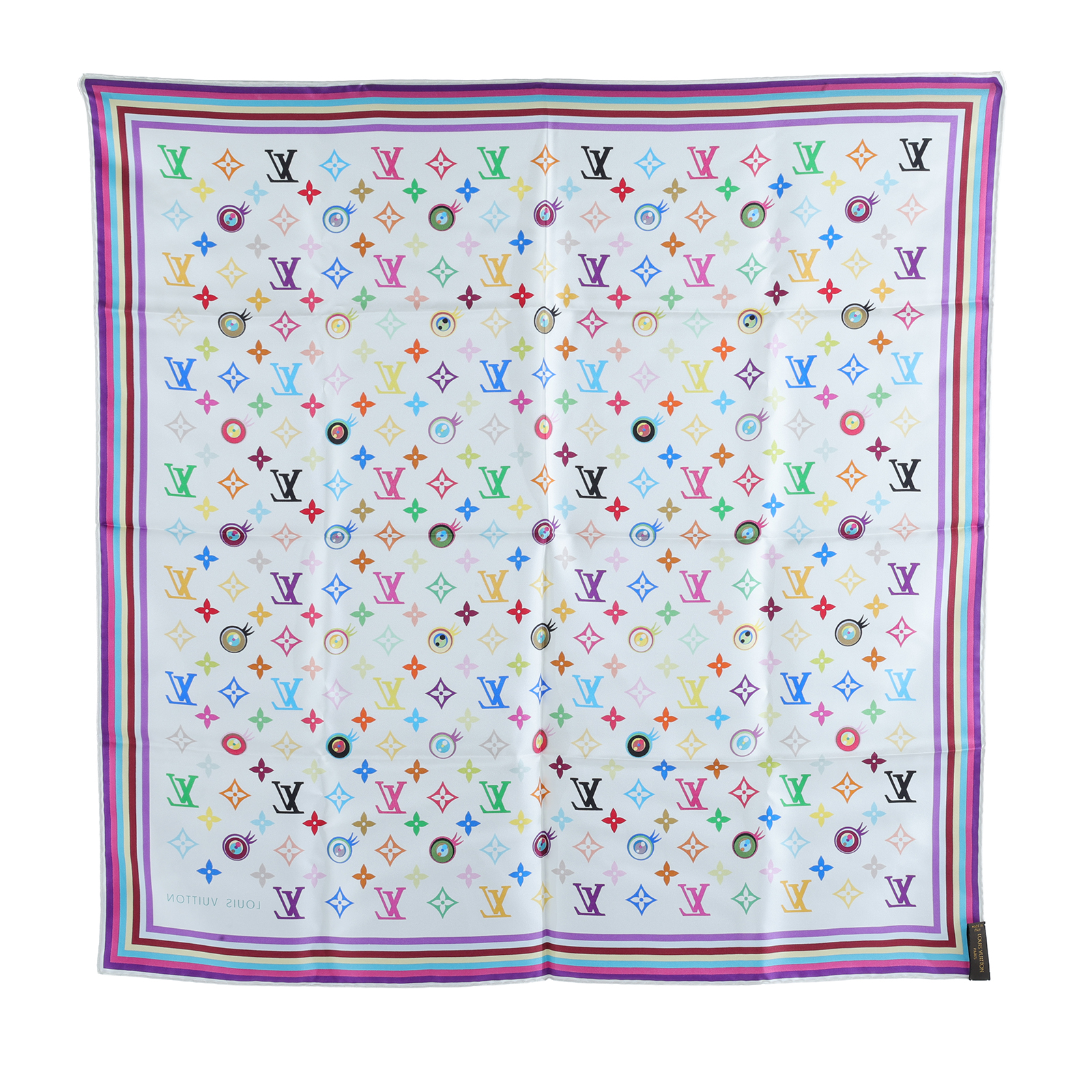 路易威登 LOUIS VUITTON Eye Love 村上隆 老花 Monogram 絲巾 M71917 白三彩原花絲巾 無附屬品
