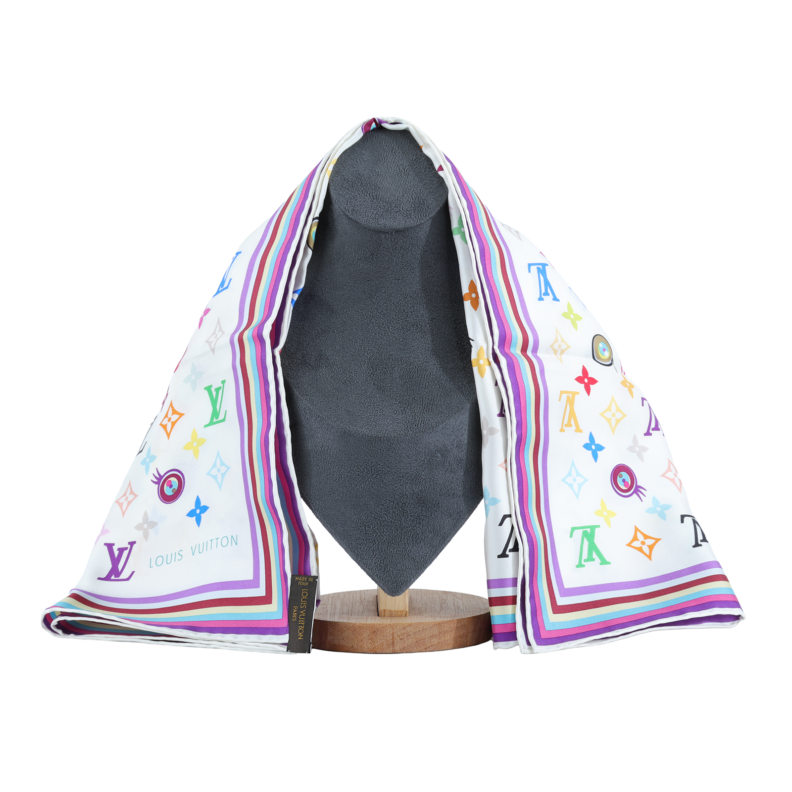 路易威登 LOUIS VUITTON Eye Love 村上隆 老花 Monogram 絲巾 M71917 白三彩原花絲巾 無附屬品