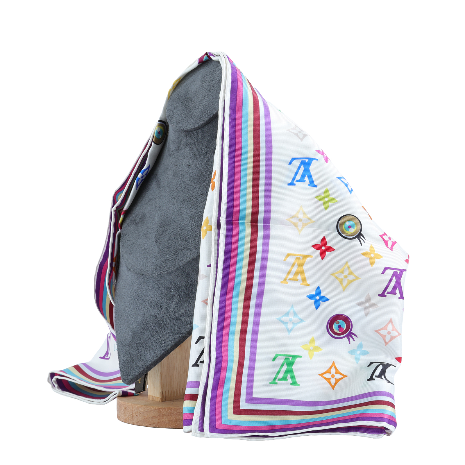 路易威登 LOUIS VUITTON Eye Love 村上隆 老花 Monogram 絲巾 M71917 白三彩原花絲巾 無附屬品