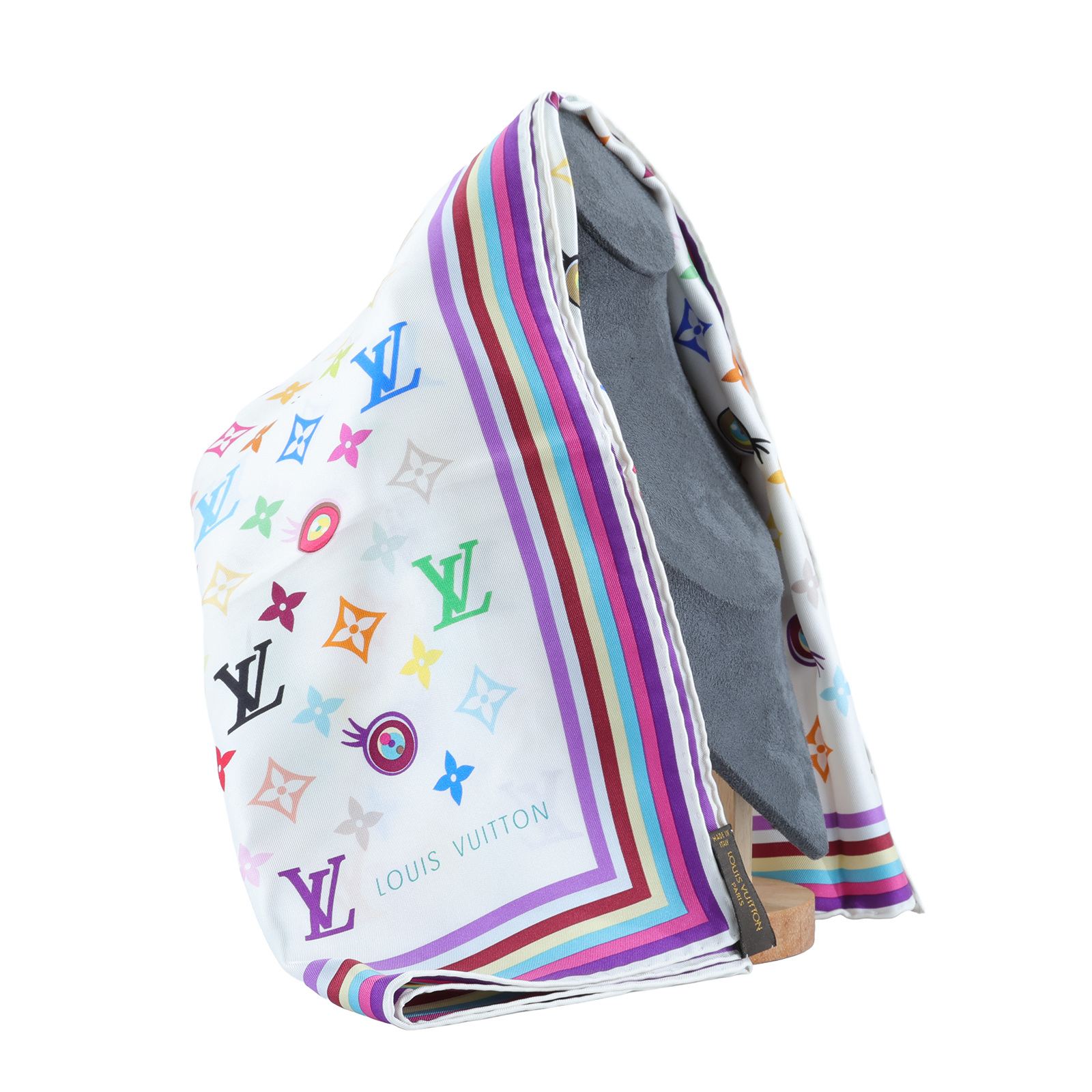 路易威登 LOUIS VUITTON Eye Love 村上隆 老花 Monogram 絲巾 M71917 白三彩原花絲巾 無附屬品