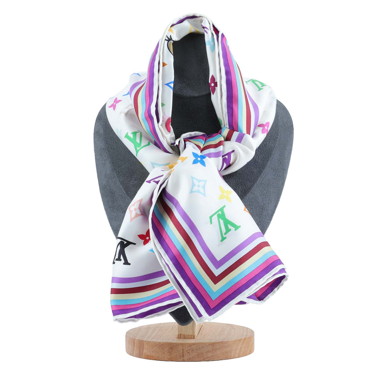 路易威登 LOUIS VUITTON Eye Love 村上隆 老花 Monogram 絲巾 M71917 白三彩原花絲巾 無附屬品