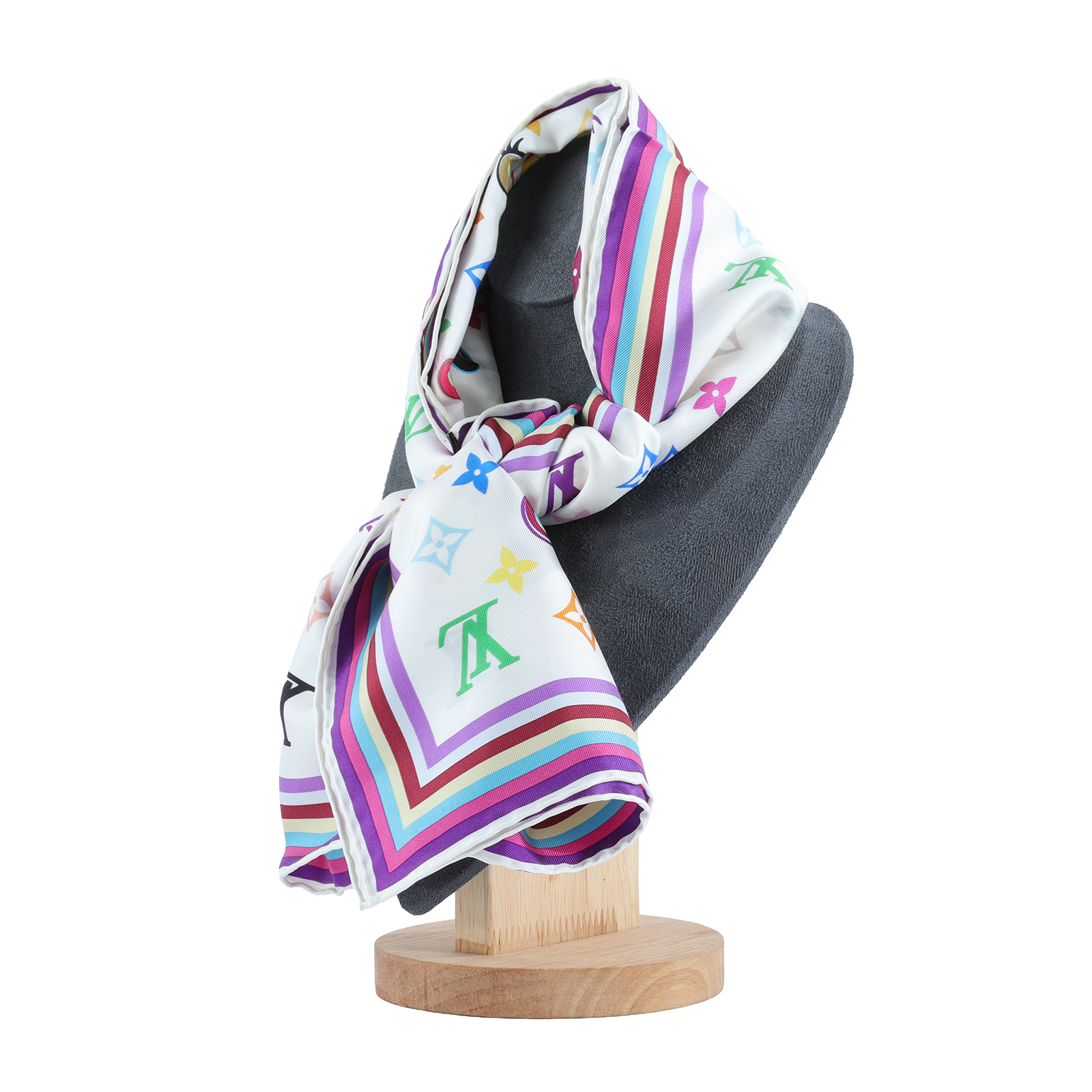 路易威登 LOUIS VUITTON Eye Love 村上隆 老花 Monogram 絲巾 M71917 白三彩原花絲巾 無附屬品