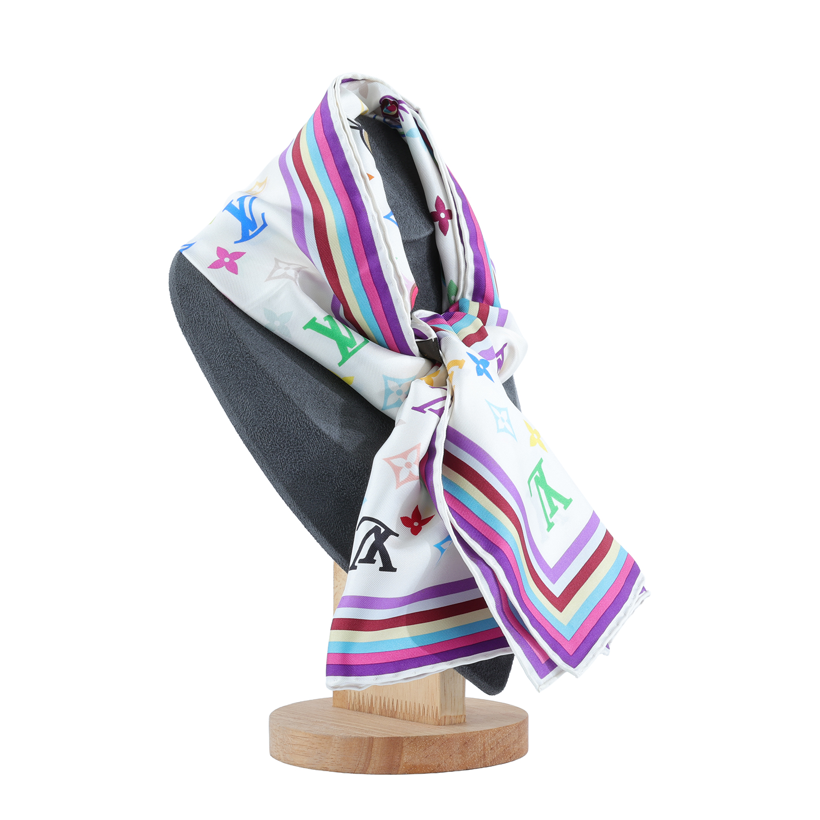 路易威登 LOUIS VUITTON Eye Love 村上隆 老花 Monogram 絲巾 M71917 白三彩原花絲巾 無附屬品