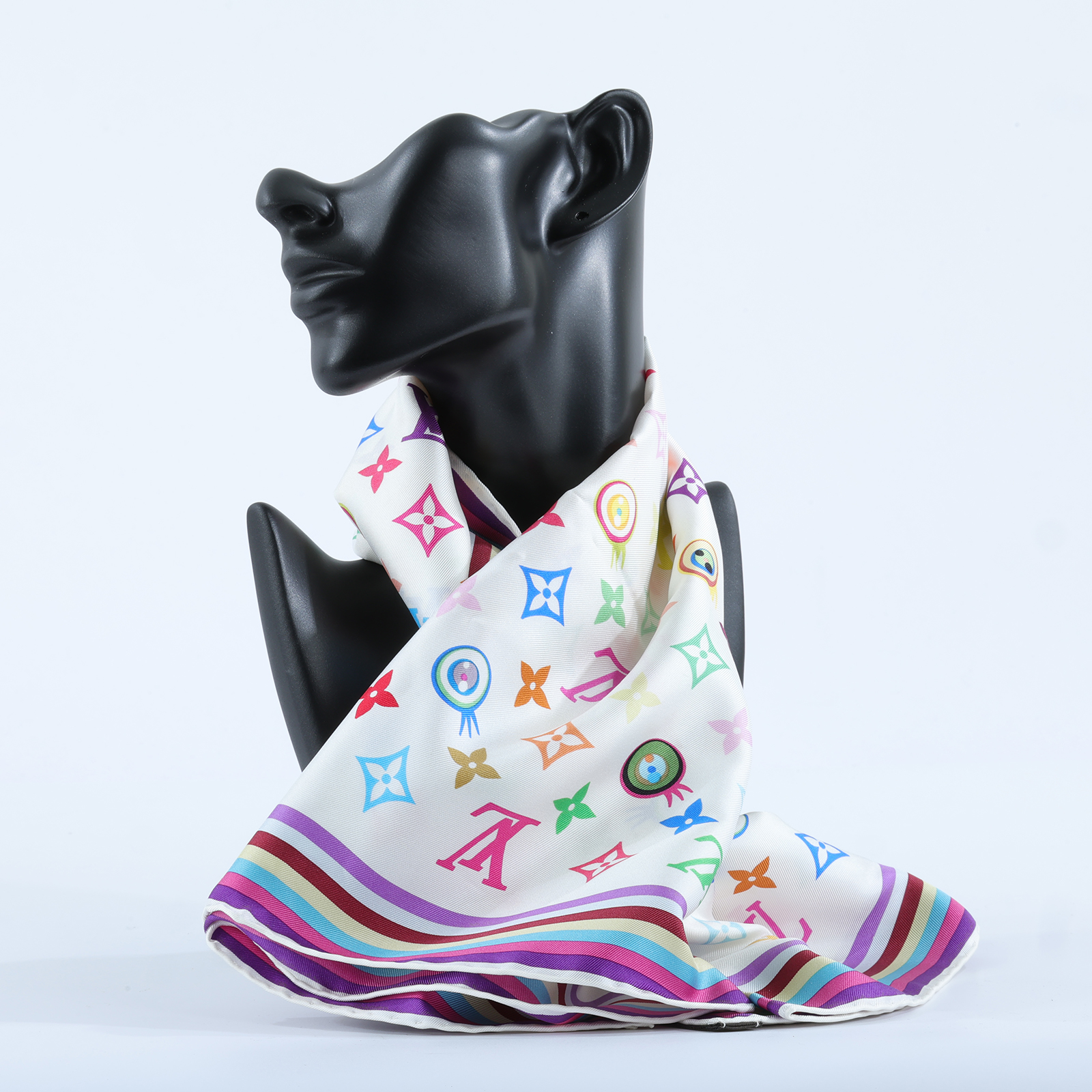 路易威登 LOUIS VUITTON Eye Love 村上隆 老花 Monogram 絲巾 M71917 白三彩原花絲巾 無附屬品