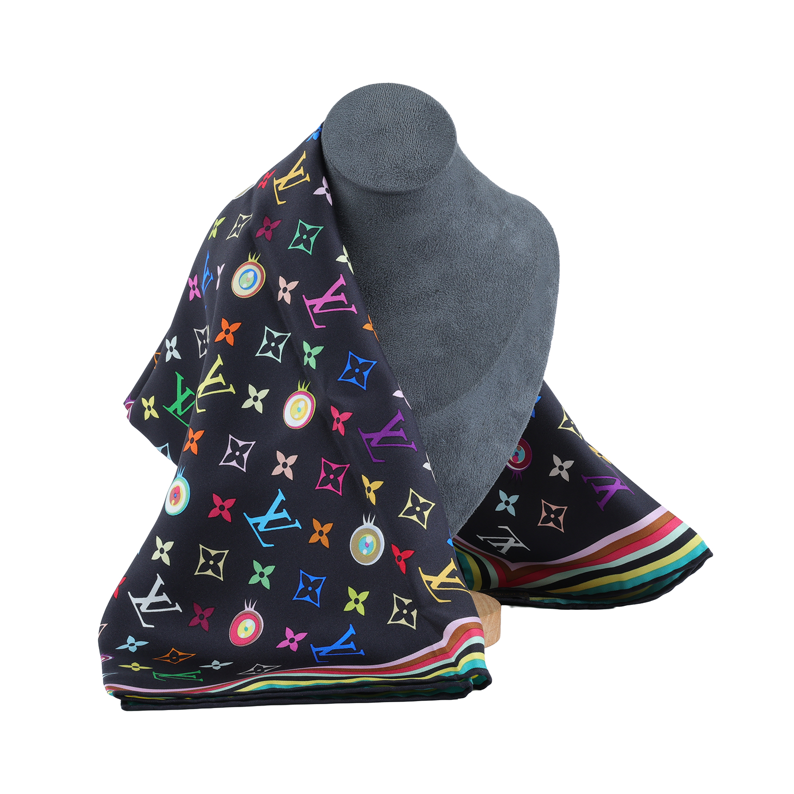 路易威登 LOUIS VUITTON Eye Love 村上隆 老花 Monogram 絲巾 M71916 黑三彩絲巾 無附屬品