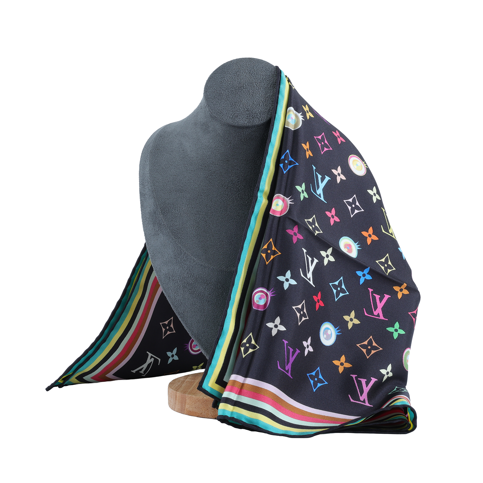 路易威登 LOUIS VUITTON Eye Love 村上隆 老花 Monogram 絲巾 M71916 黑三彩絲巾 無附屬品