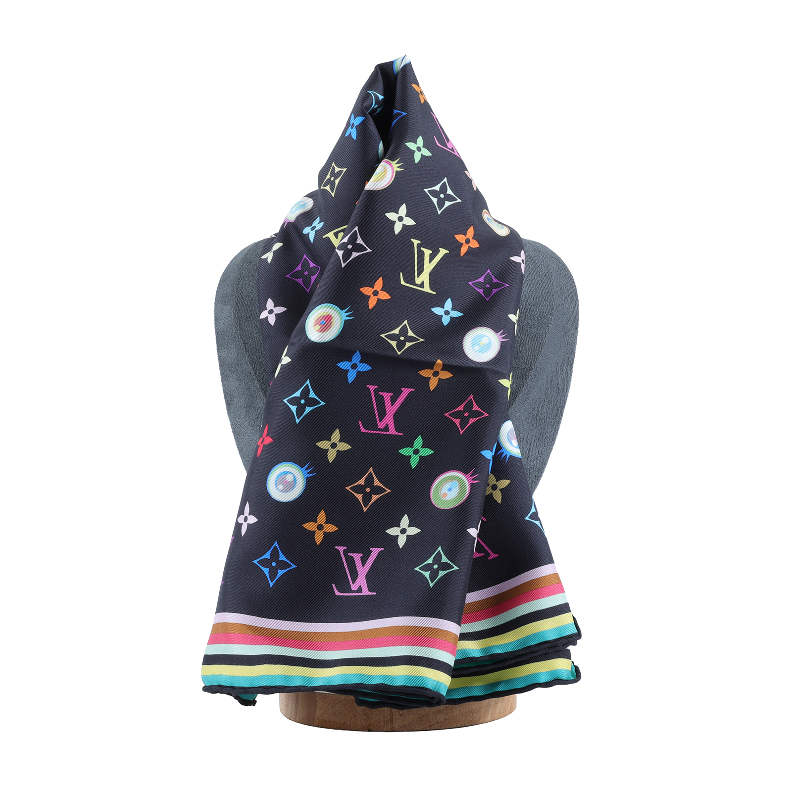 路易威登 LOUIS VUITTON Eye Love 村上隆 老花 Monogram 絲巾 M71916 黑三彩絲巾 無附屬品